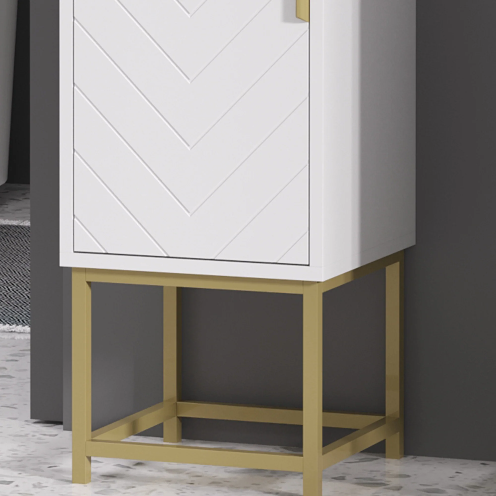 Narrow Bathroom Storage Cabinet with Adjustable Shelf, 2 Doors and Steel Base, White - Image 12