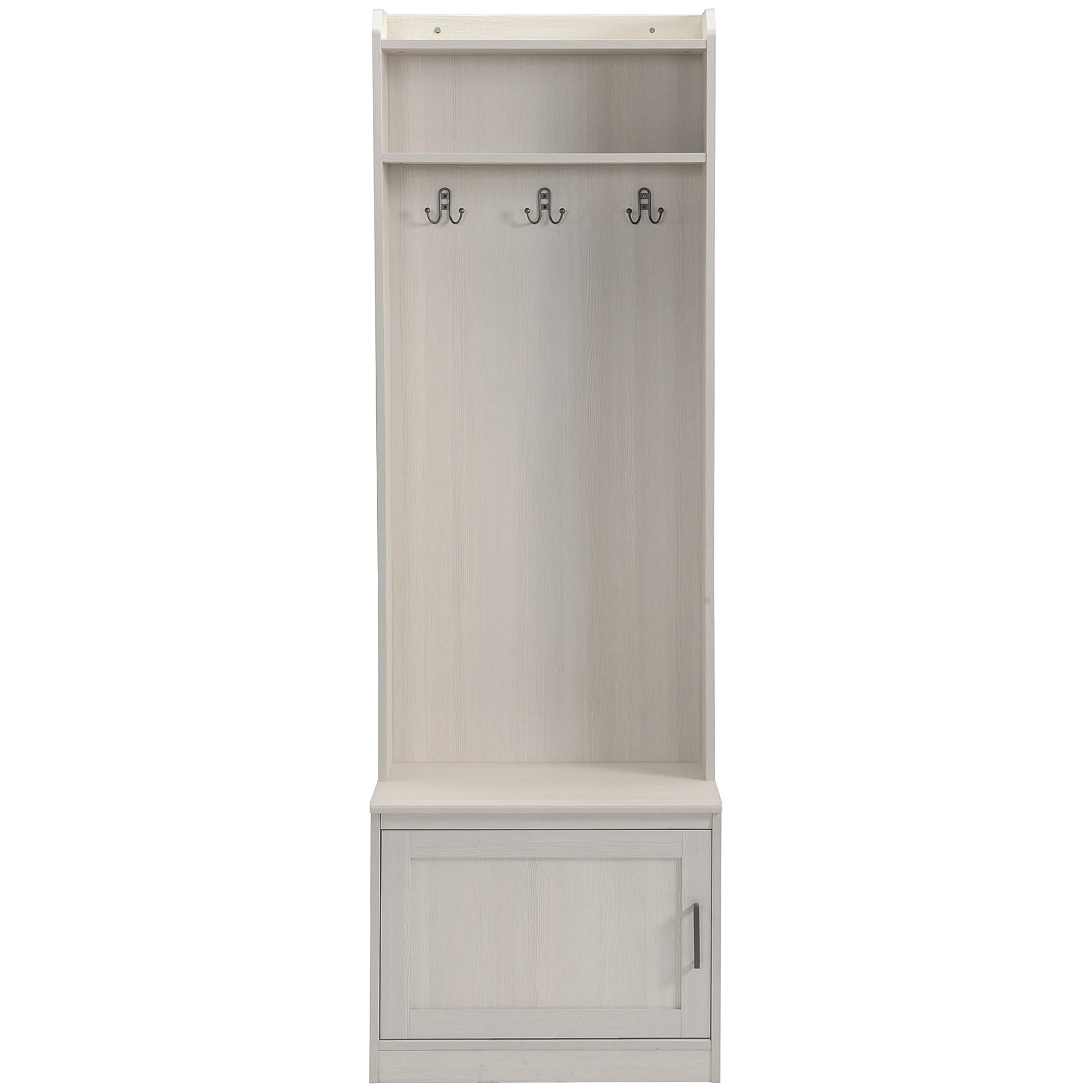 Narrow Hall Tree w/ Shoe Storage Bench, Entryway Bench w/ Coat Rack, White Wood Grain - Image 2