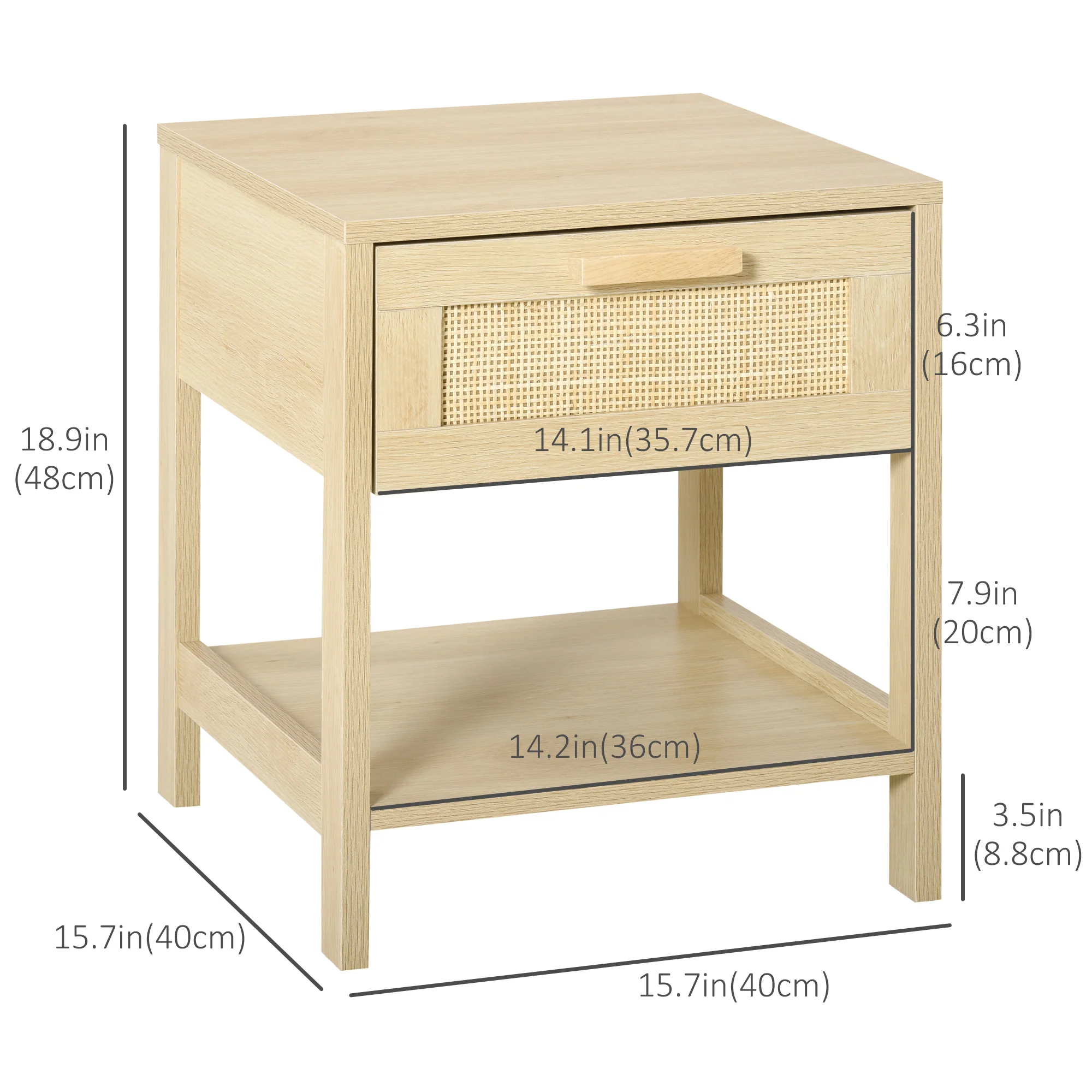 Rattan Nightstand, Bedside Table with Drawer and Storage Shelf for Bedroom, Natural - Image 5