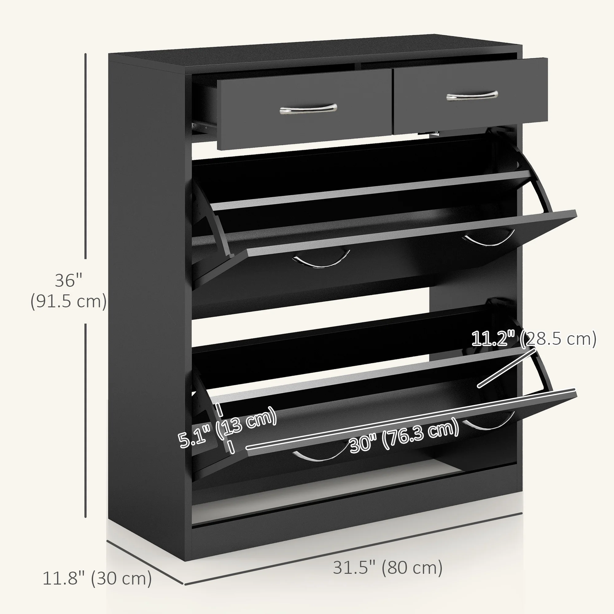 Narrow Shoe Organizer Cabinet with 2 Flip Drawers, 2 Slide Out Drawers for 12 Pairs, Black - Image 5