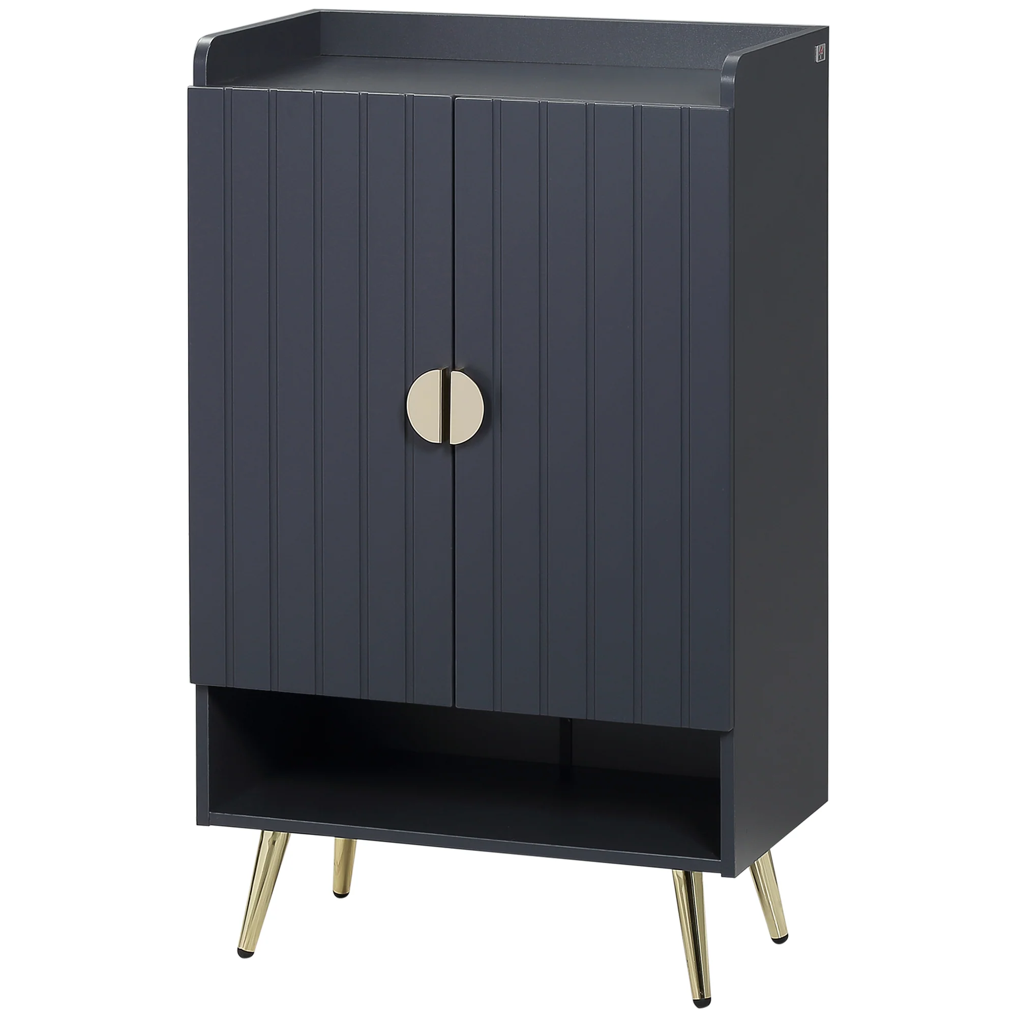 Slim Shoe Rack Cabinet with 2 Doors & Open Shelf for Entryway, Holds 15 Pairs, Grey - Image 2