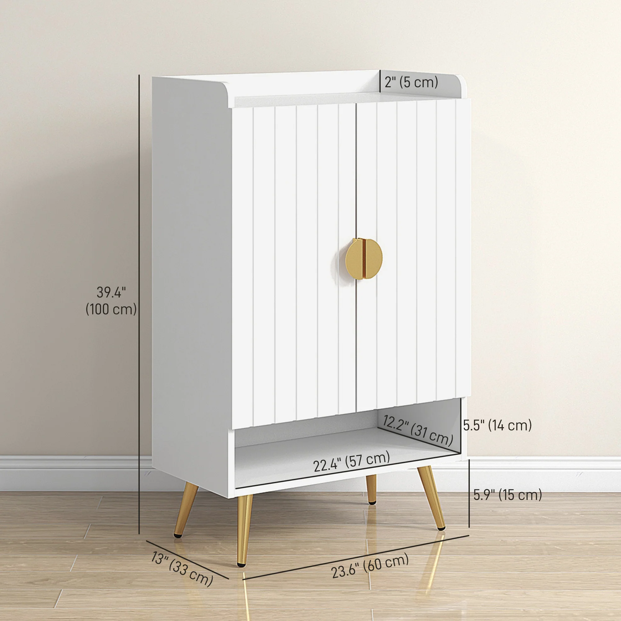Narrow Shoe Cabinet with 2 Doors, Adjustable Shelves & Open Shelf for 15 Pairs, White - Image 5