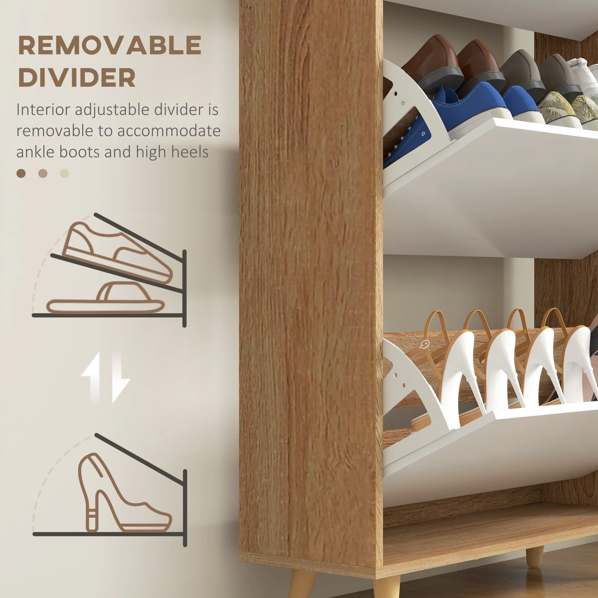 Entryway Slim Shoe Rack Cabinet w/ 3 Flip Drawers & Adjustable Shelves for 18-24 Pairs, White - Image 8