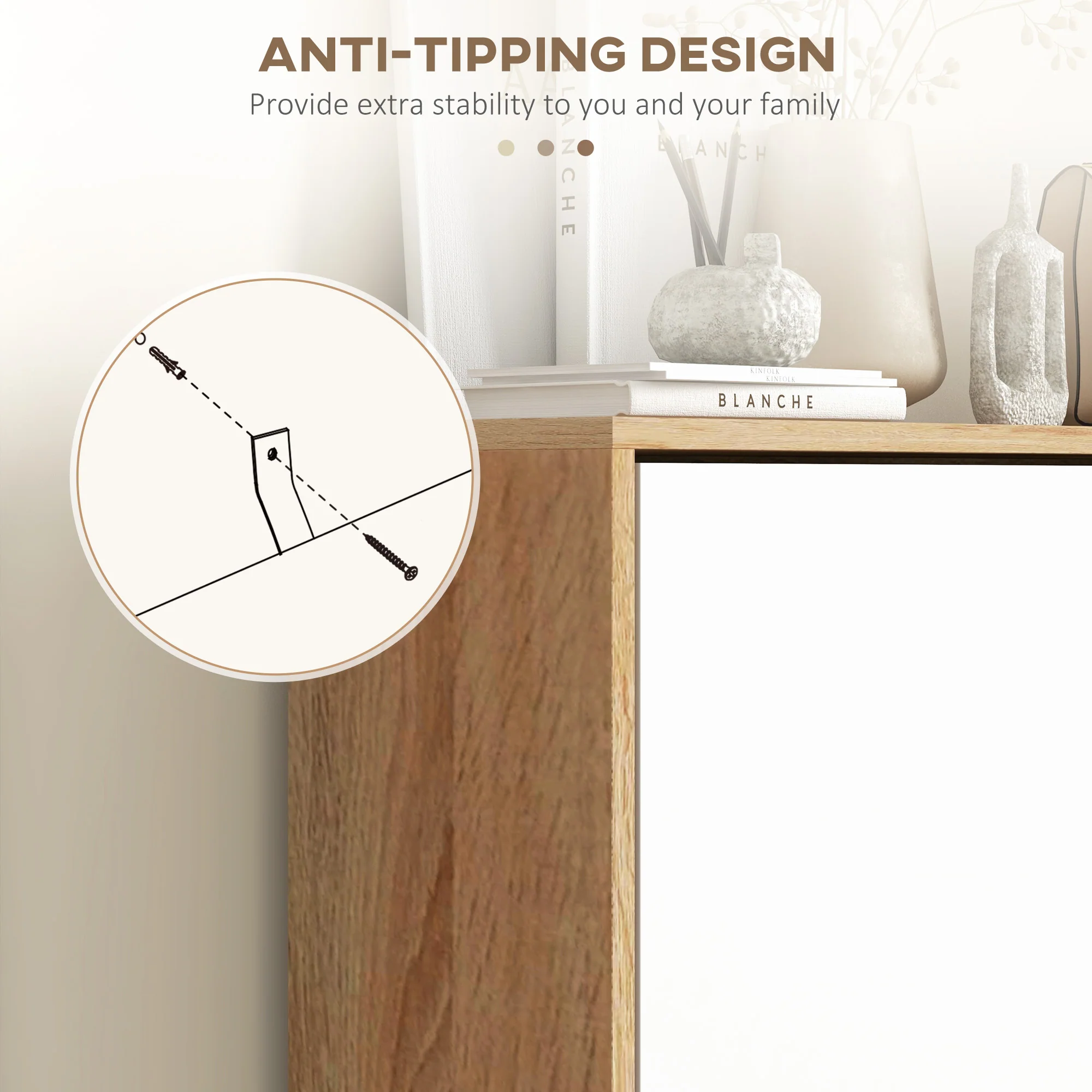 Entryway Slim Shoe Rack Cabinet w/ 3 Flip Drawers & Adjustable Shelves for 18-24 Pairs, White - Image 9