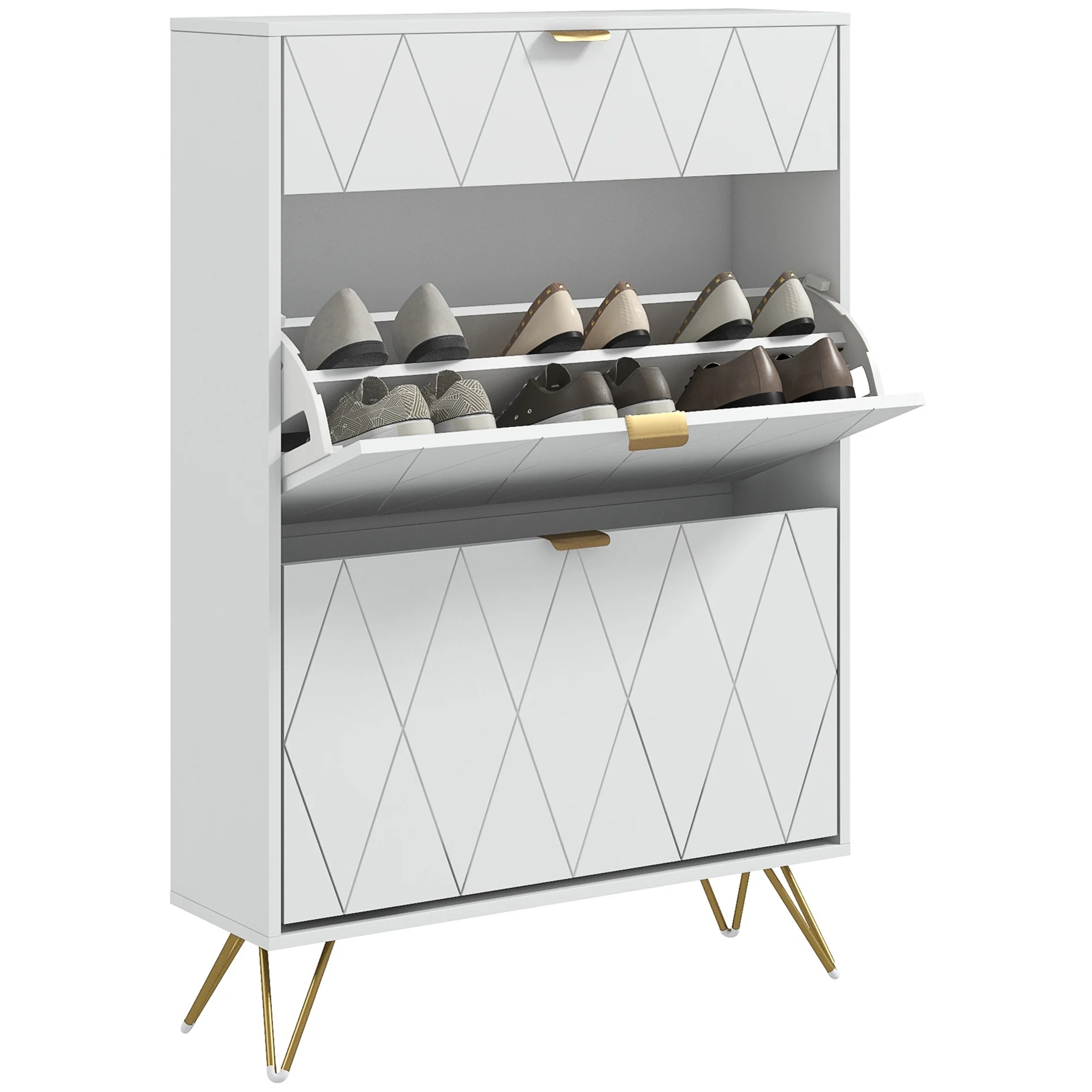 Hallway Narrow Shoe Cabinet with Adjustable Shelves for 12 Pairs of Shoes, White