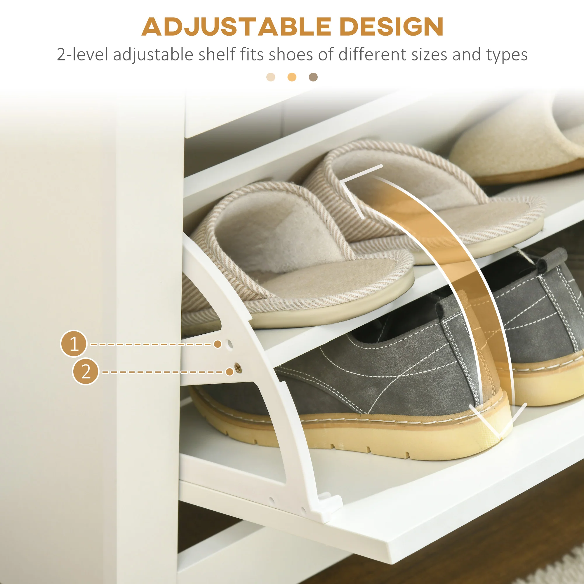 Space Saving Shoe Rack Cabinet with Adjustable Shelves for 12 Pairs of Shoes, White - Image 7