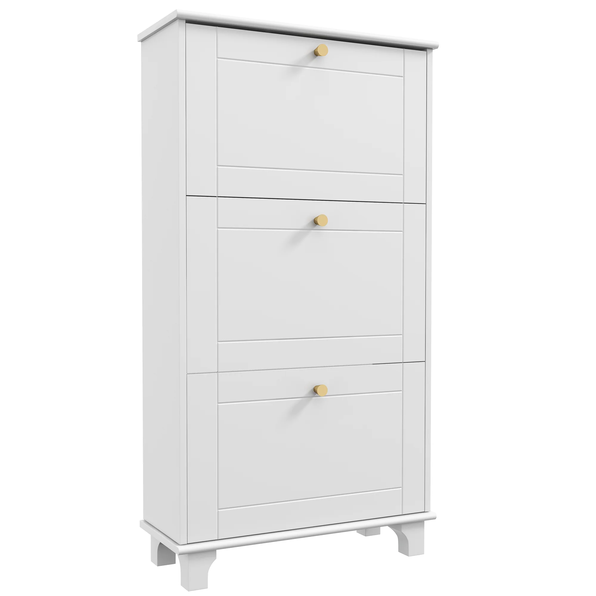 Narrow Shoe Cabinet with 3 Flip Drawers, Shoe Rack Cabinet Holds 12 Pairs of Shoes, White
