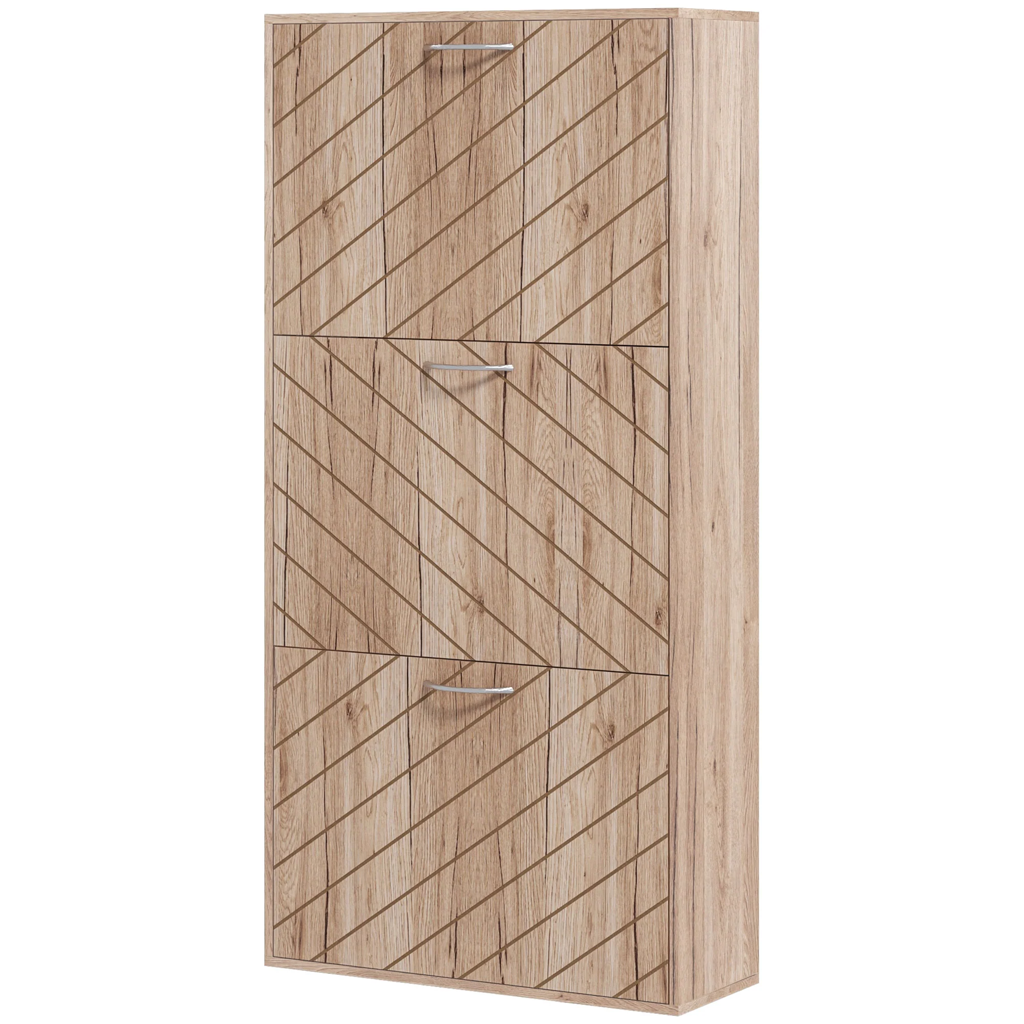 Narrow Slim Shoe Storage Cabinet with 3 Flip Drawers, Holds 12 Pair of Shoes, Nature Wood - Image 2