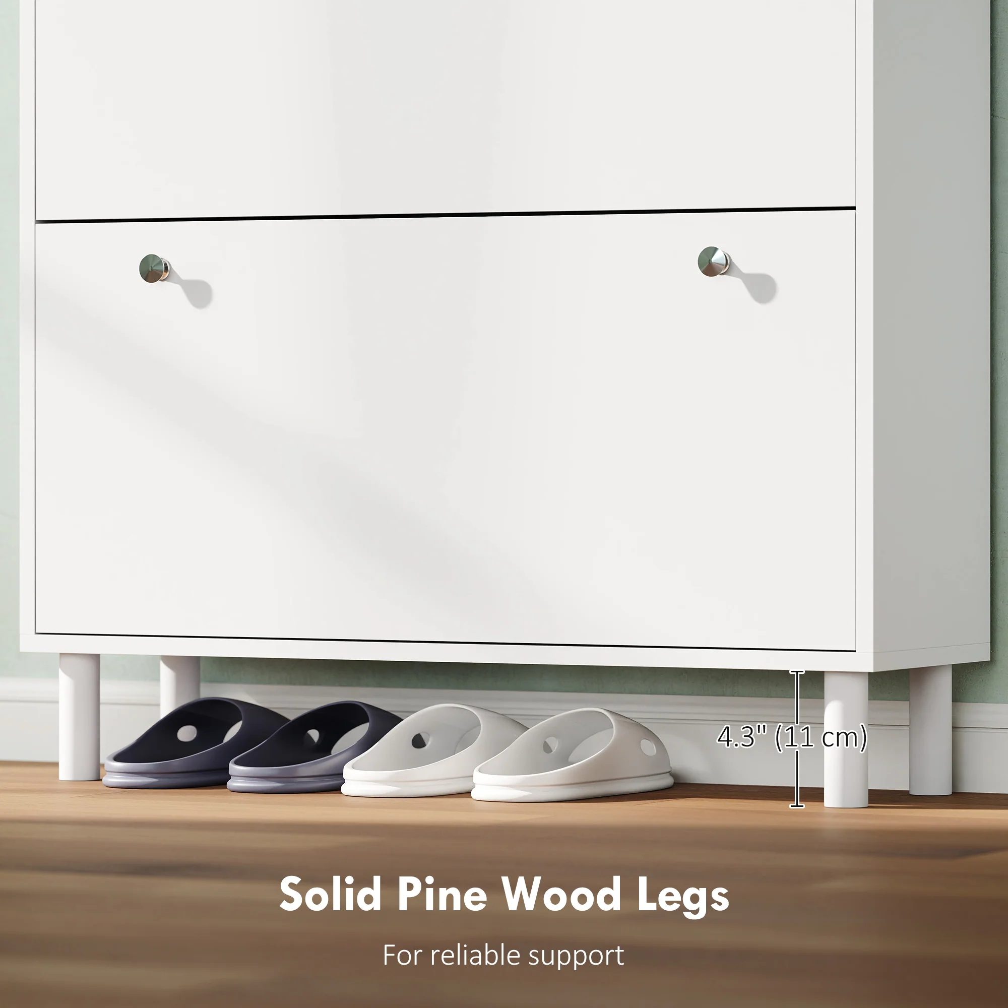 Narrow Shoe Cabinet with 4 Flip Drawers, Slim Shoe Storage Cabinet with Adjustable Shelves for Entryway Hallway, Holds 24–32 Pairs, White - Image 8