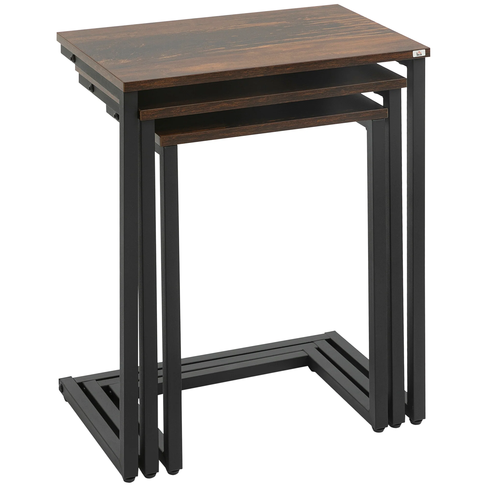 Nesting Side Tables Set of 3 with Steel Frame for Sofa Couch and Bed, Rustic Brown - Image 2