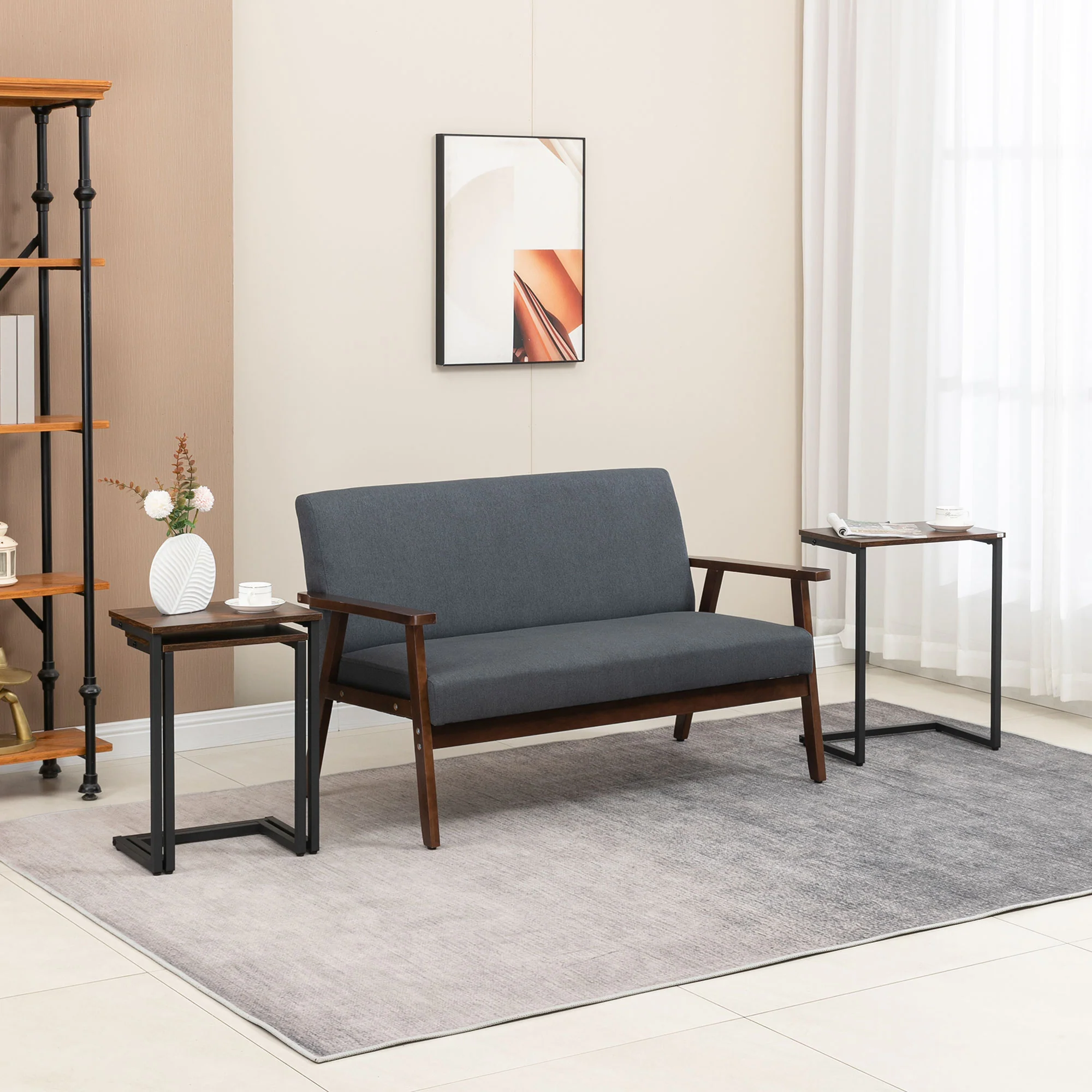 Nesting Side Tables Set of 3 with Steel Frame for Sofa Couch and Bed, Rustic Brown - Image 4