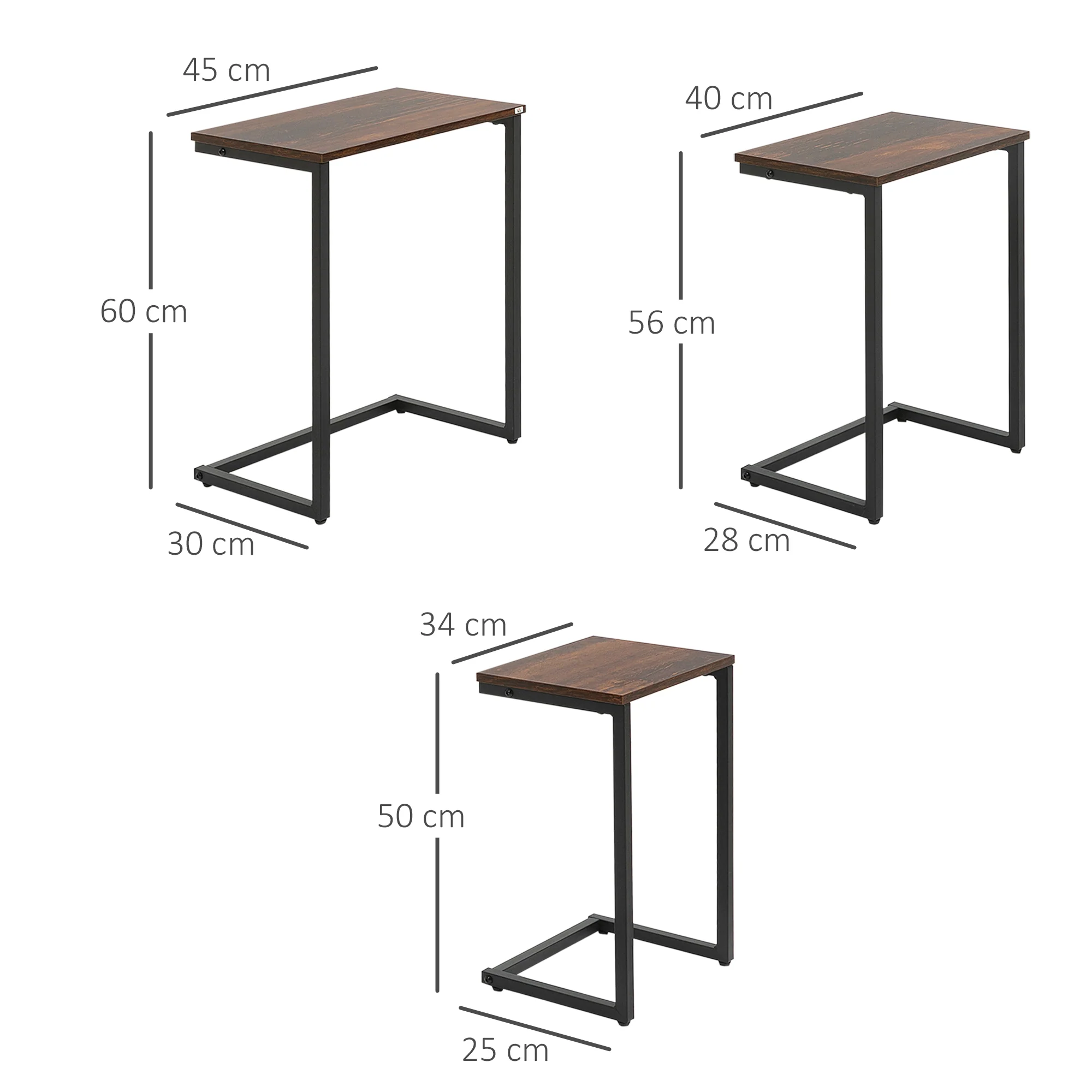 Nesting Side Tables Set of 3 with Steel Frame for Sofa Couch and Bed, Rustic Brown - Image 5