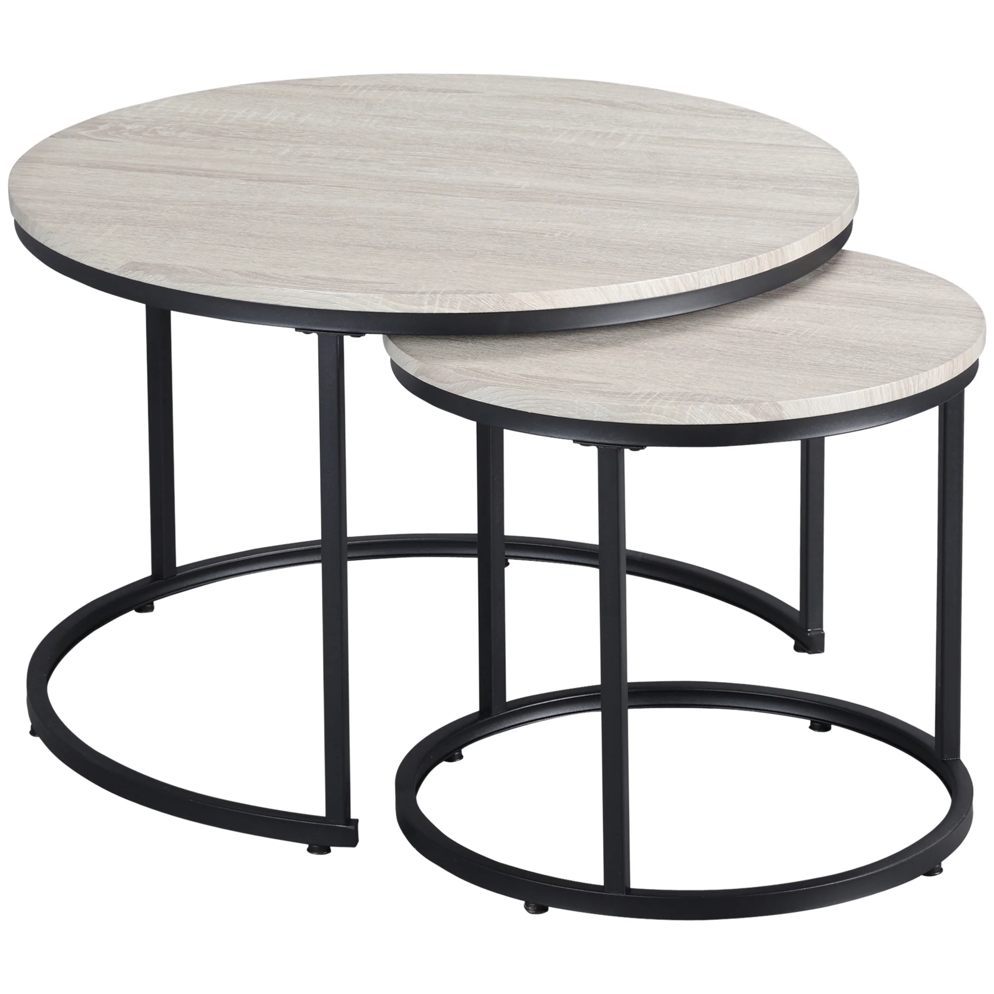 Set of 2 Modern Nesting Tables with Metal Base, 29" Round Coffee Table, Grey - Image 2