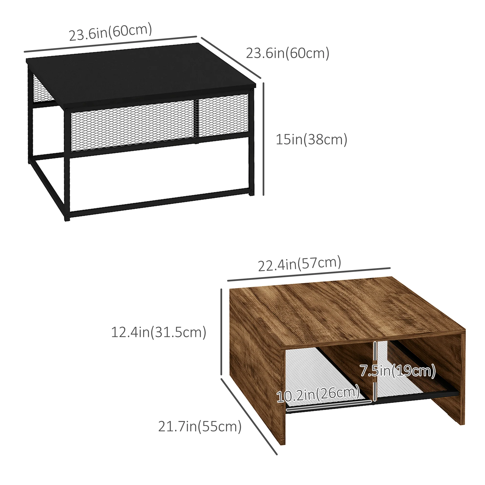 Industrial Nesting Tables Set with Storage Mesh Shelves, Rustic Brown - Image 5