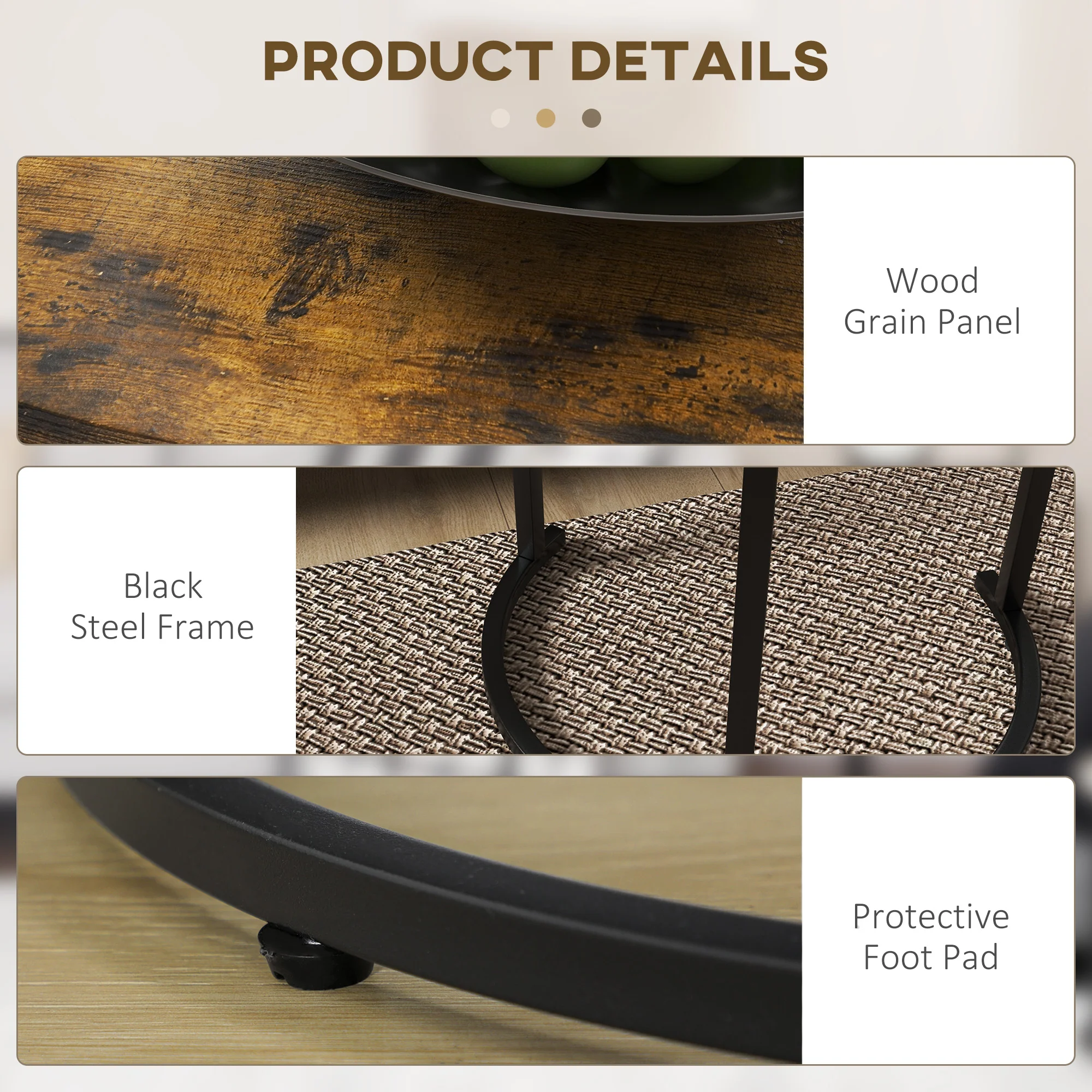 Set of 3 Nesting Tables with Wood Grain Steel Frame, Rustic Brown - Image 8