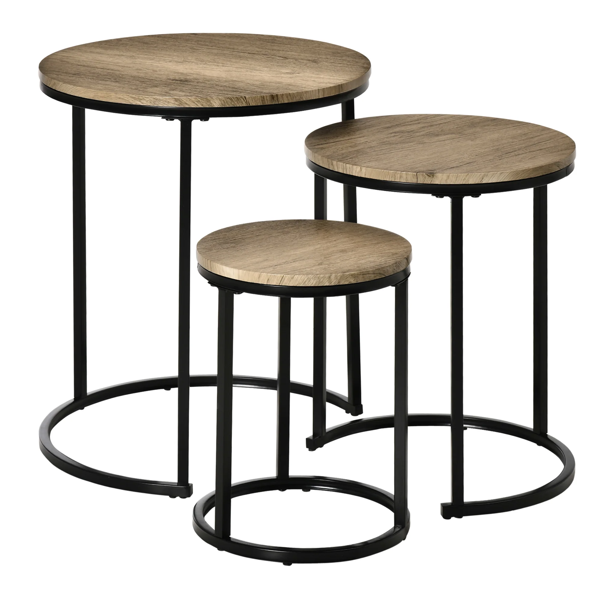 Set of 3 Nesting Tables with Wood Grain Steel Frame, Grey-Green