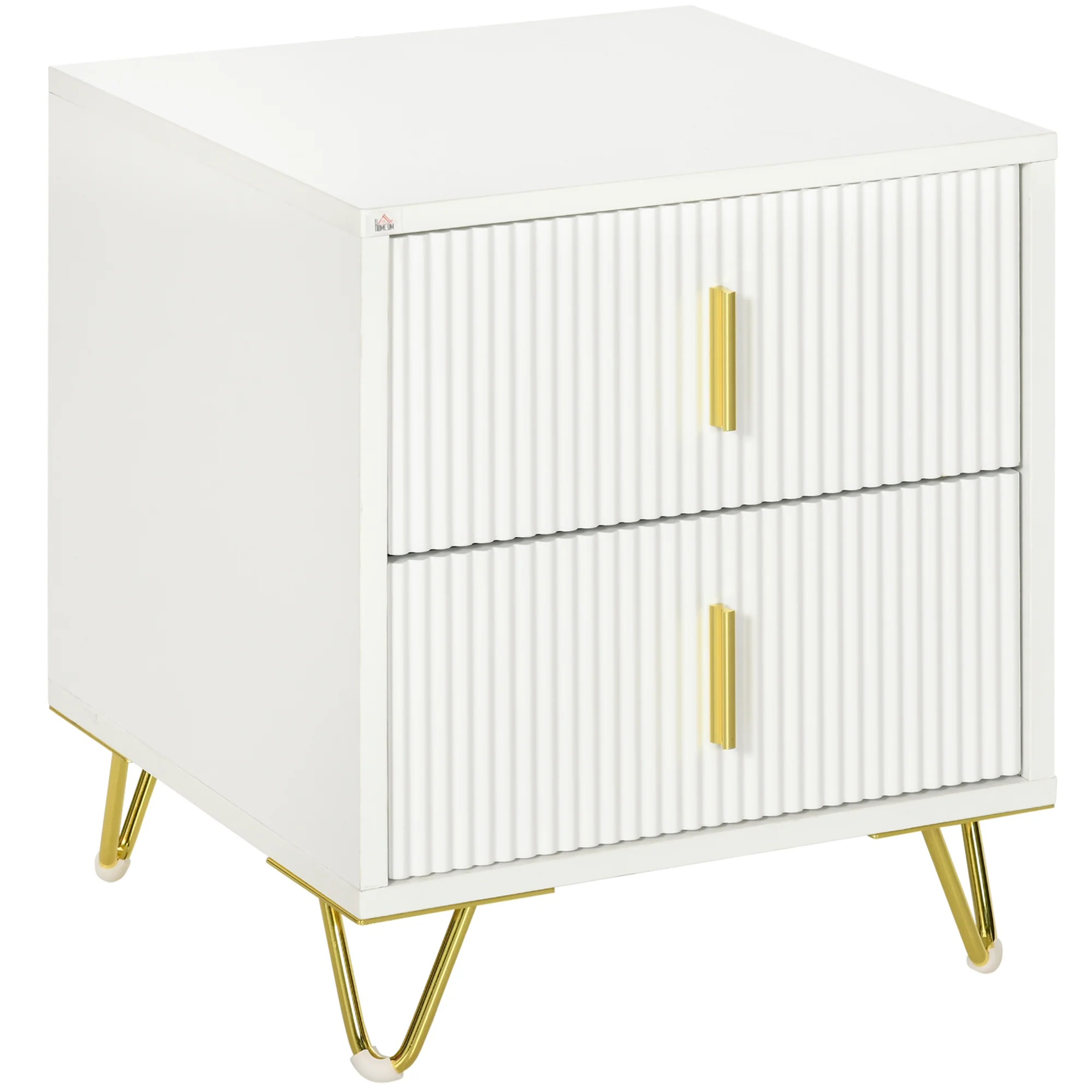 Nightstand, Bedside Table with 2 Drawers, Side End Table with Metal Legs for Bedroom, White - Image 2