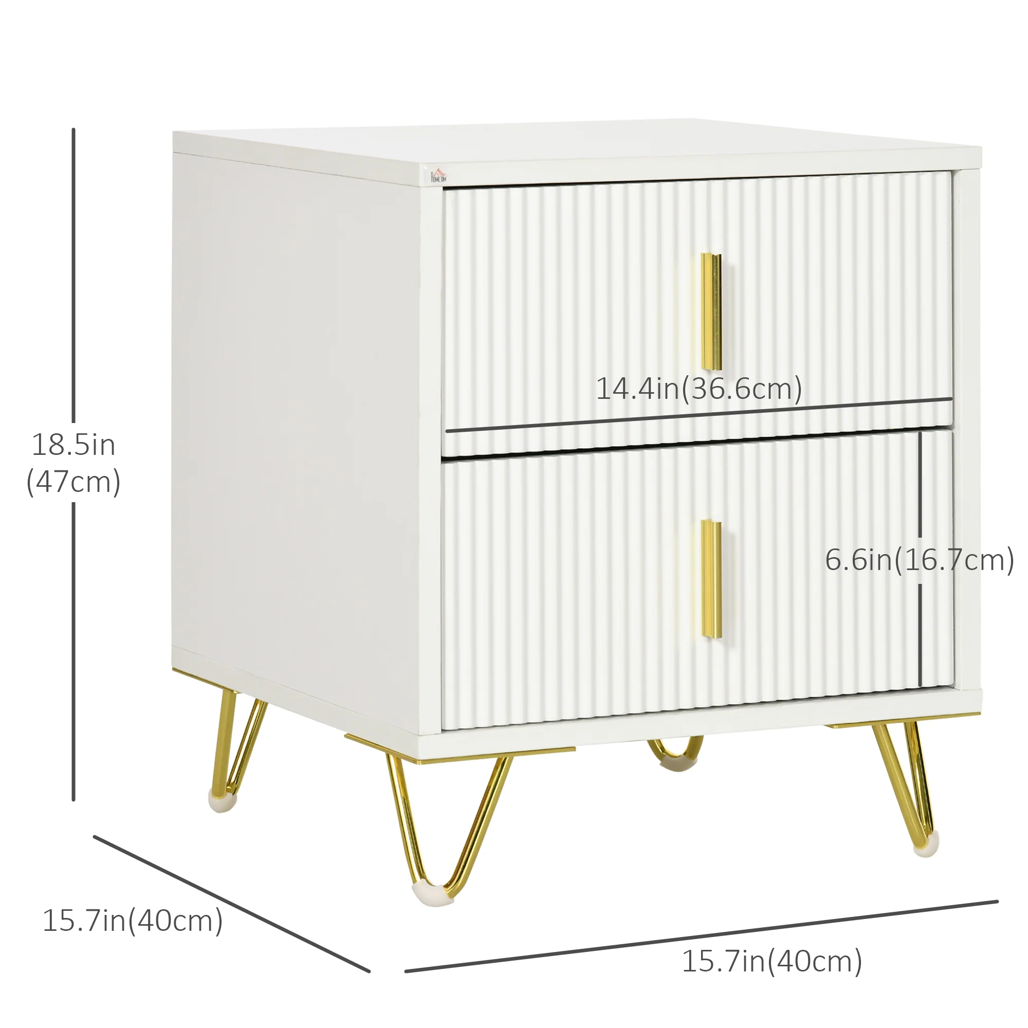 Nightstand, Bedside Table with 2 Drawers, Side End Table with Metal Legs for Bedroom, White - Image 5