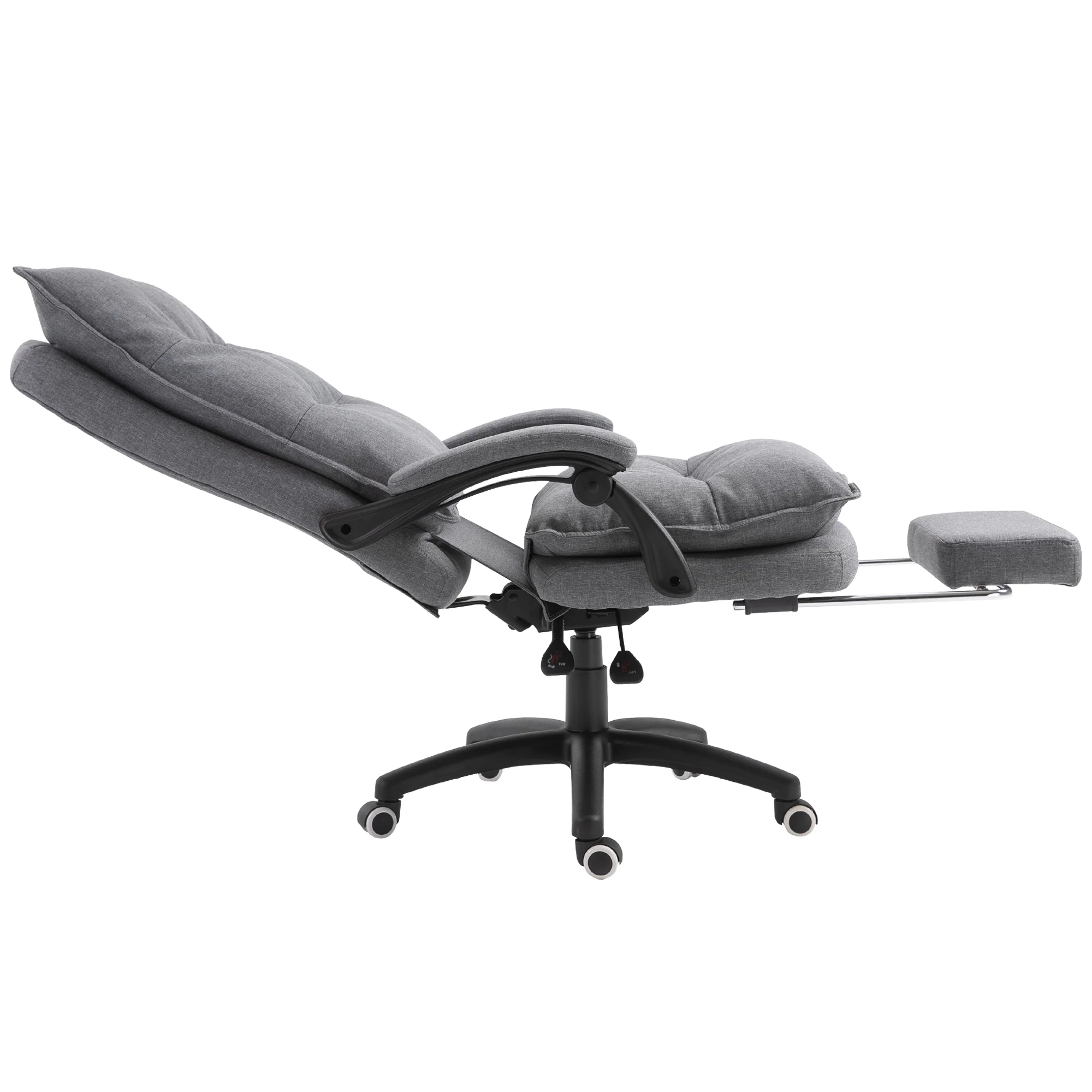 Swivel Office Desk Chair w/ Adjustable Height, Retractable Footrest & Double Padding, Grey - Image 10
