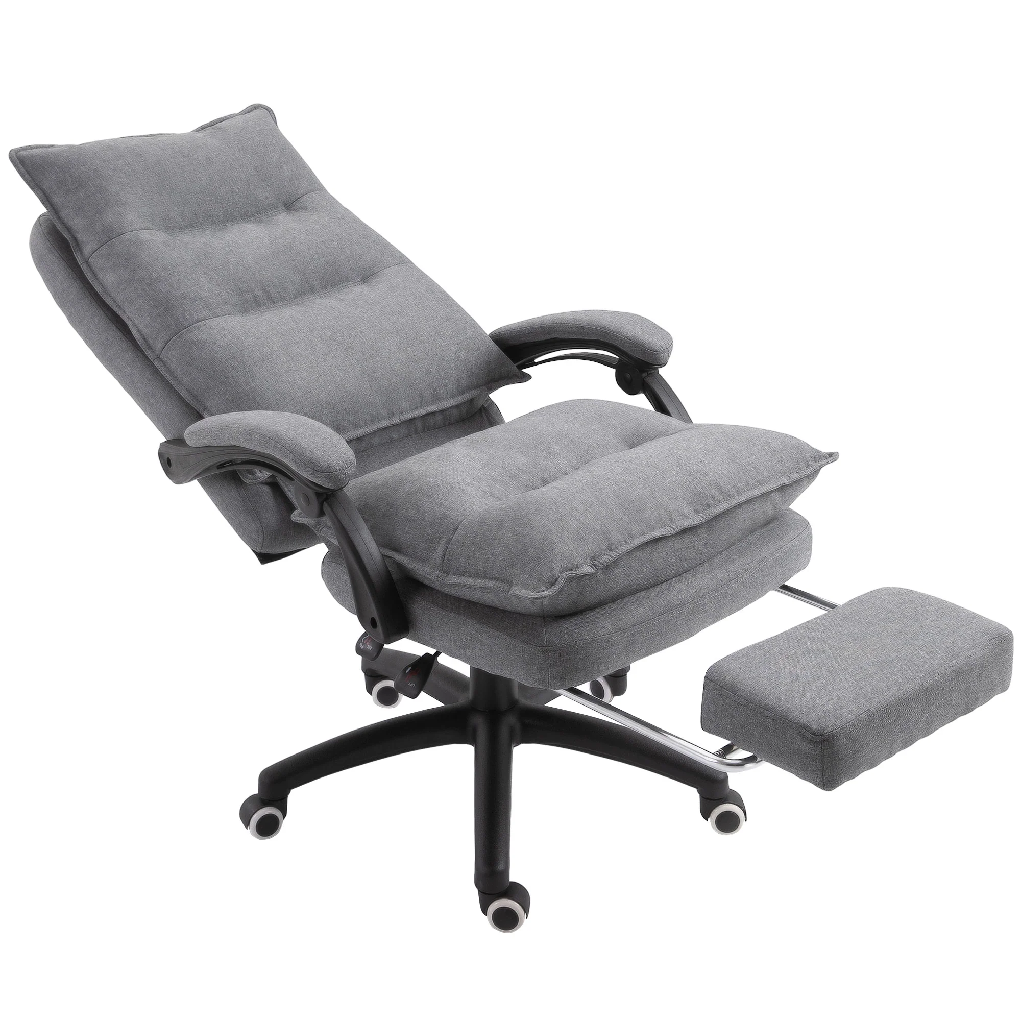 Swivel Office Desk Chair w/ Adjustable Height, Retractable Footrest & Double Padding, Grey - Image 2