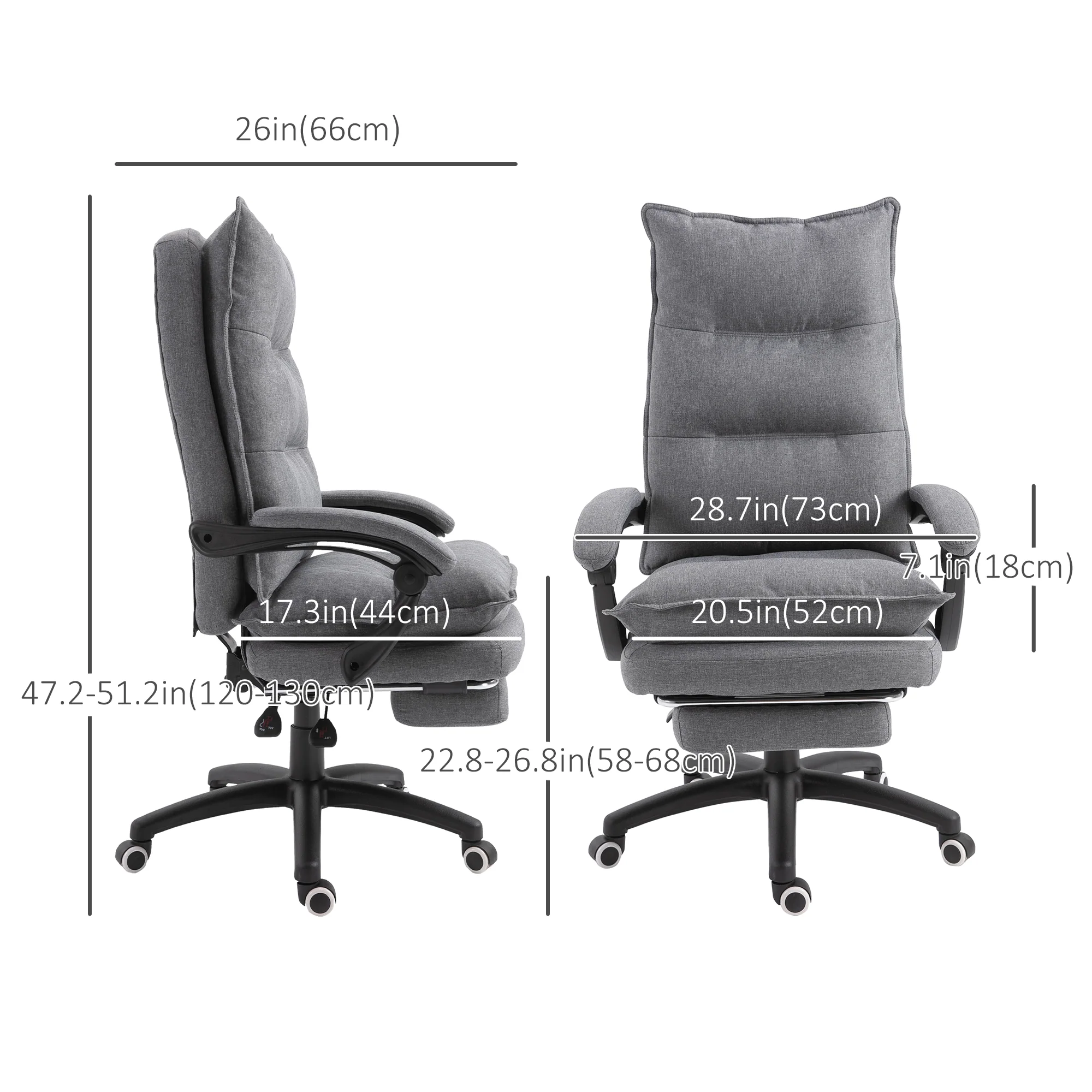 Swivel Office Desk Chair w/ Adjustable Height, Retractable Footrest & Double Padding, Grey - Image 5
