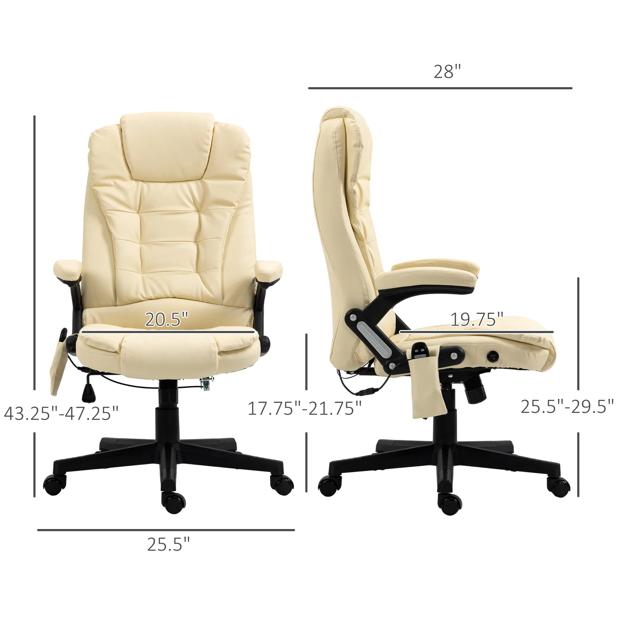 Adjustable Heated Ergonomic Massage Office Chair,  Swivel Vibrating Executive Chair, Beige - Image 5
