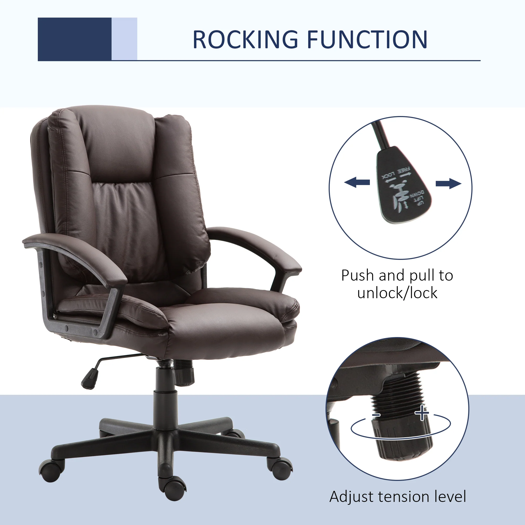 Mid Back Computer Desk Chair with Adjustable Height & Rolling Wheels, Brown - Image 7