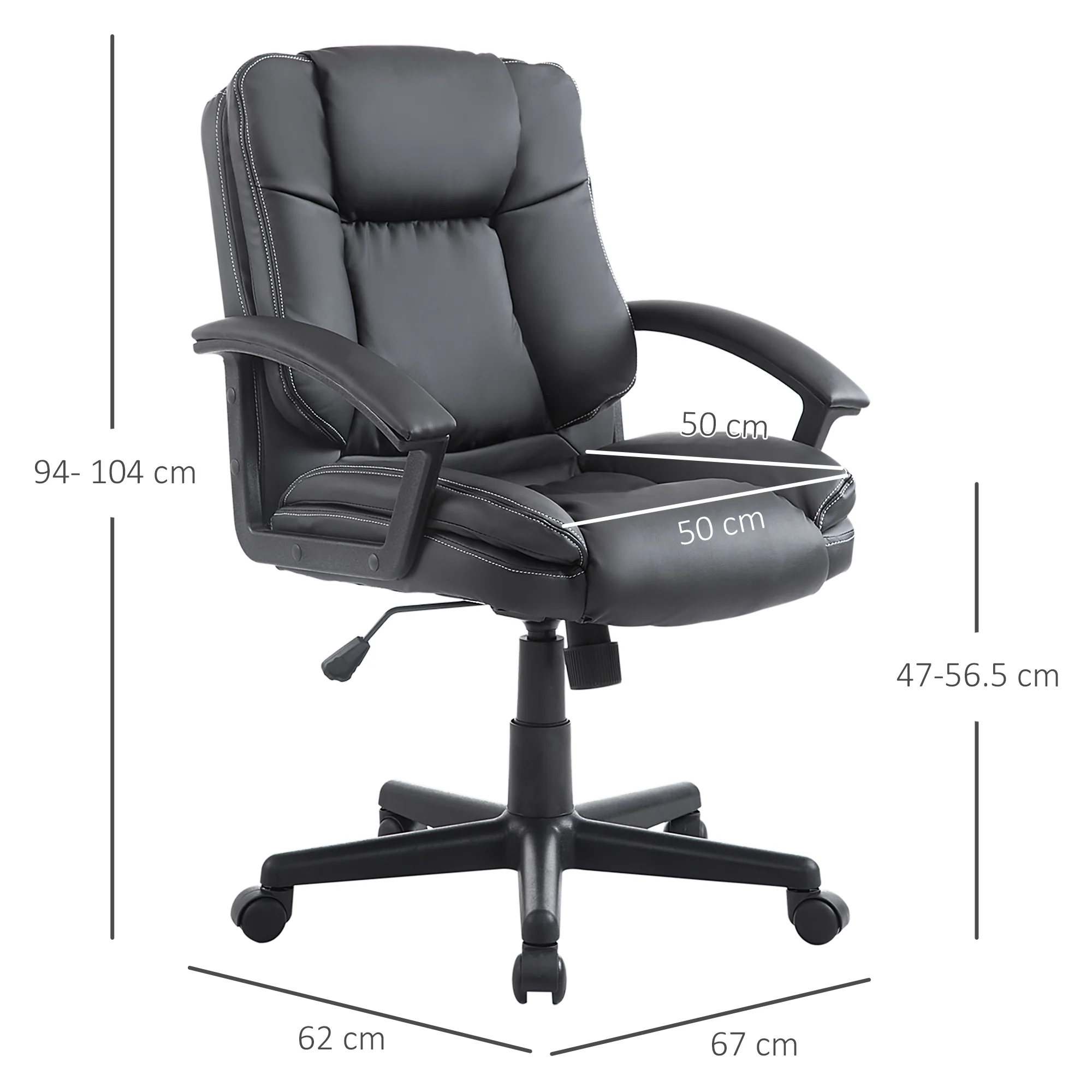 Mid Back Computer Desk Chair with Adjustable Height & Rolling Wheels, Black - Image 5