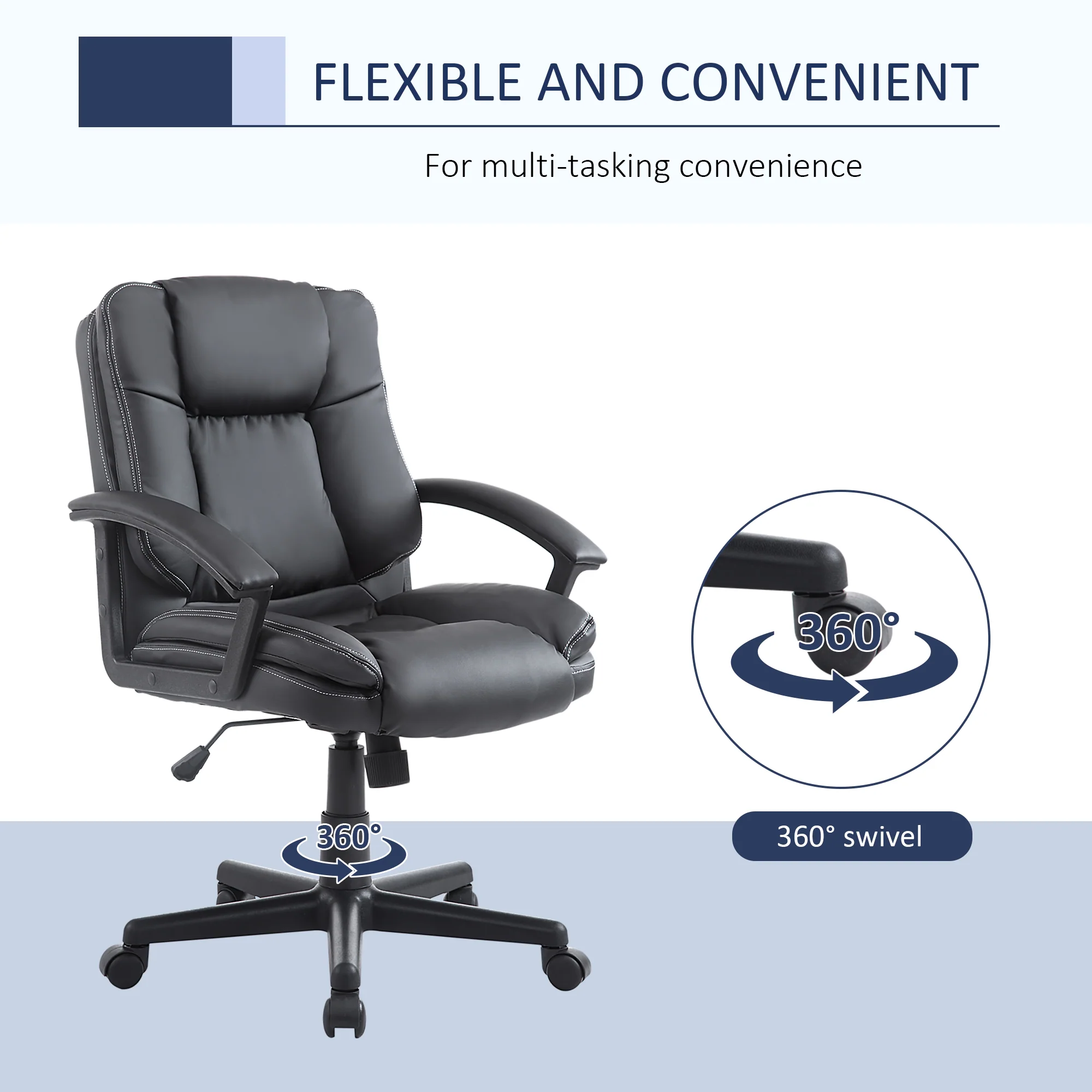 Mid Back Computer Desk Chair with Adjustable Height & Rolling Wheels, Black - Image 8