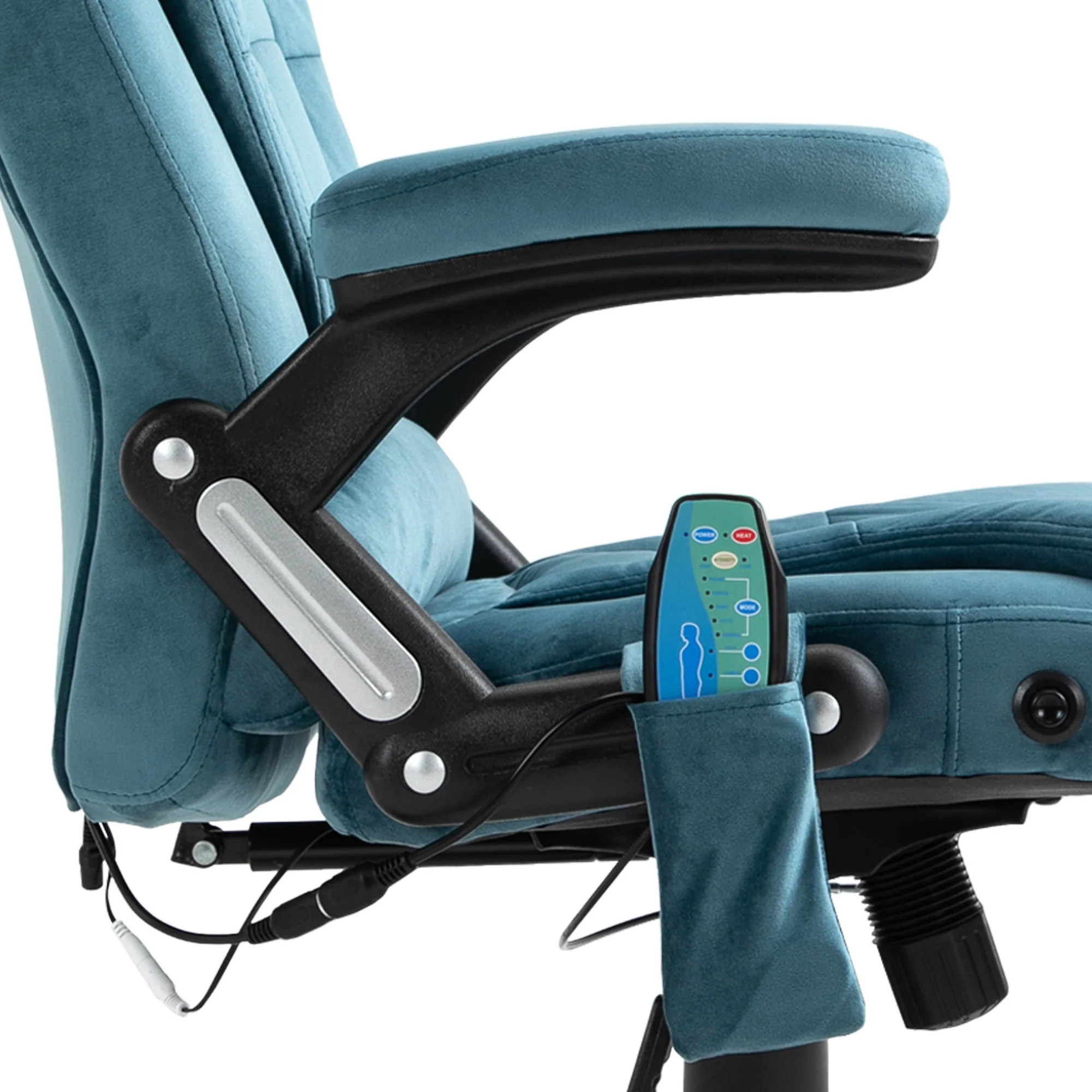 Ergonomic Desk Chair with 6-Point Massage and Back Heated, Velvet-Feel Fabric, Blue - Image 12