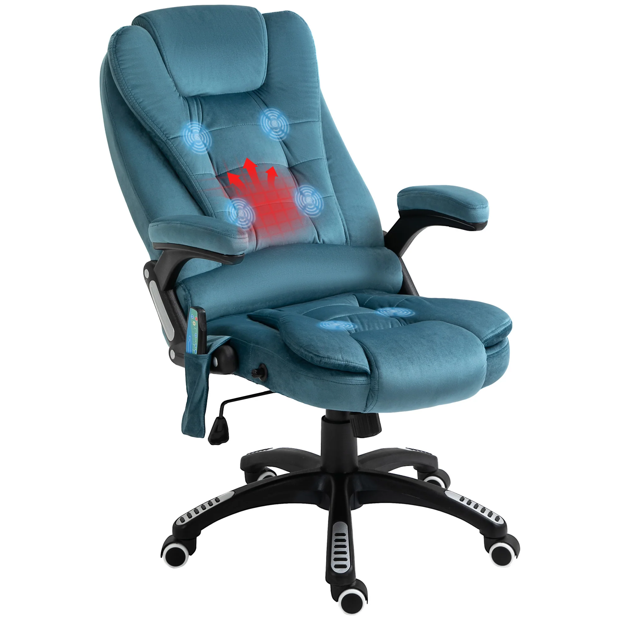 Ergonomic Desk Chair with 6-Point Massage and Back Heated, Velvet-Feel Fabric, Blue - Image 2