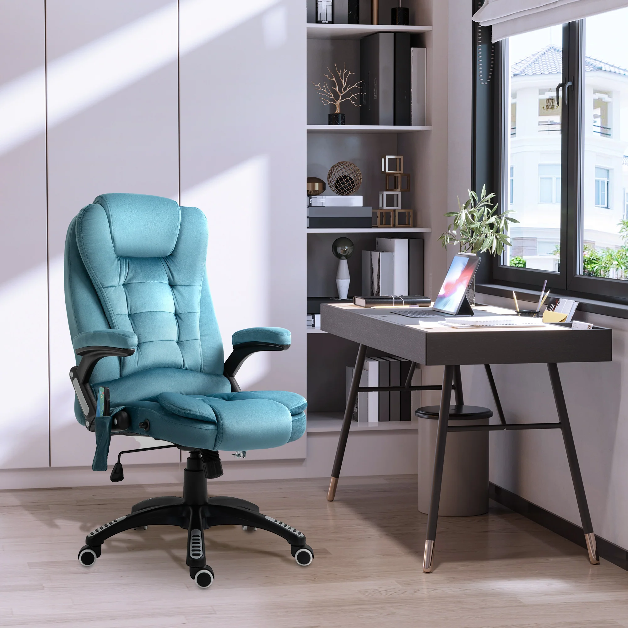 Ergonomic Desk Chair with 6-Point Massage and Back Heated, Velvet-Feel Fabric, Blue - Image 3