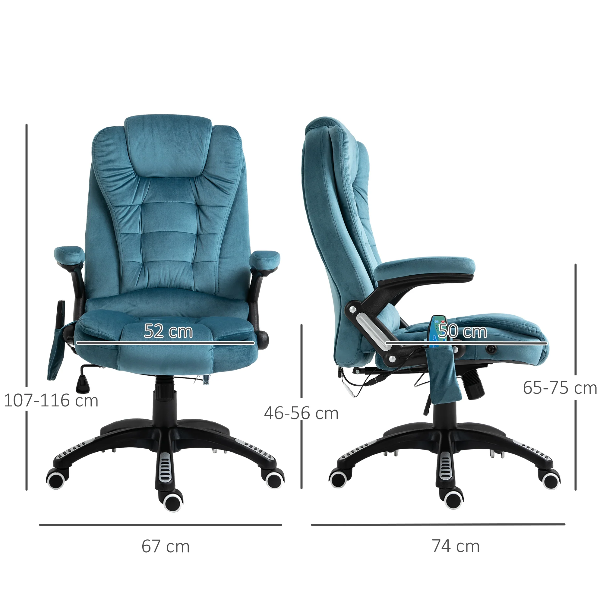 Ergonomic Desk Chair with 6-Point Massage and Back Heated, Velvet-Feel Fabric, Blue - Image 5