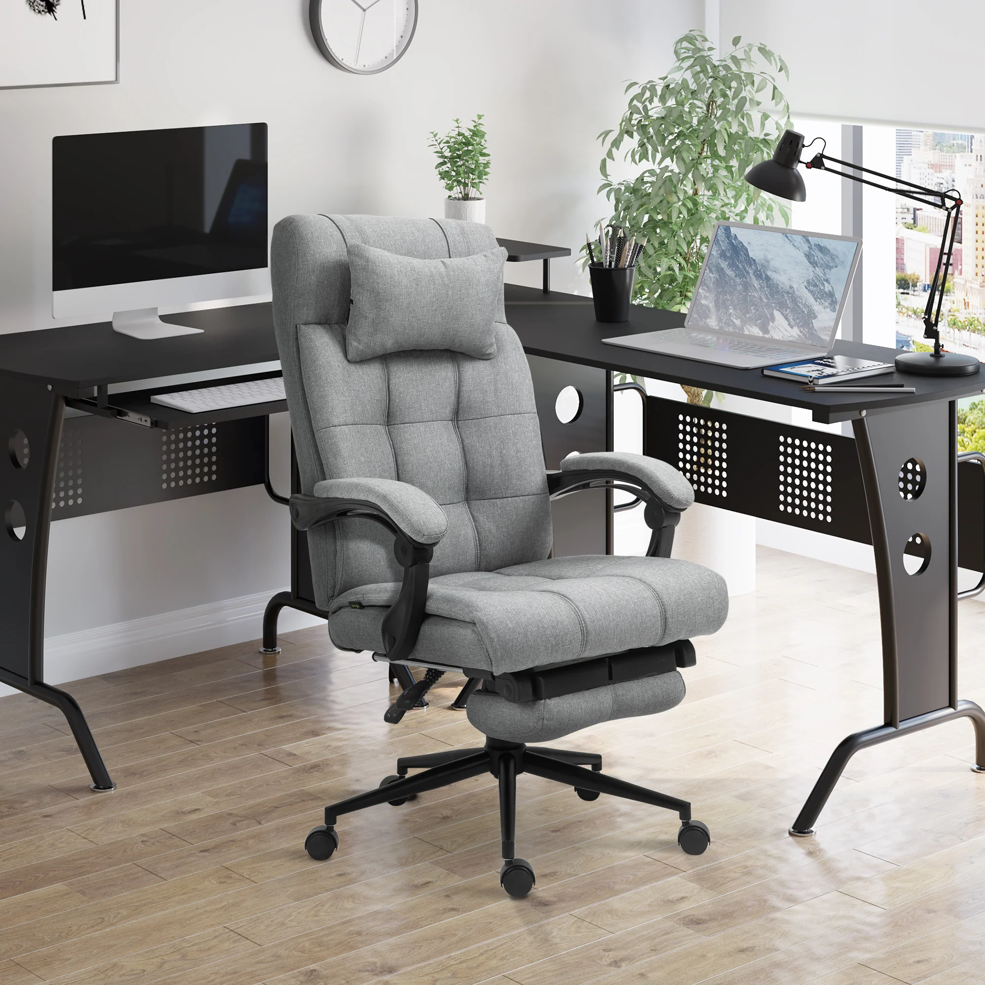 Ergonomic Desk Chair with Footrest & Head Pillow, Recliner Chair for Home Office, Light Grey - Image 4