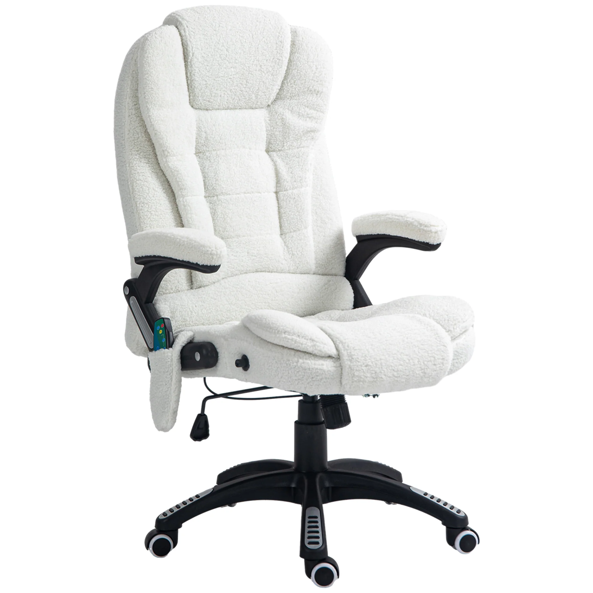 Ergonomic Desk Chair with 6-Point Massage and Back Heated, Boucle-Feel Fabric, White