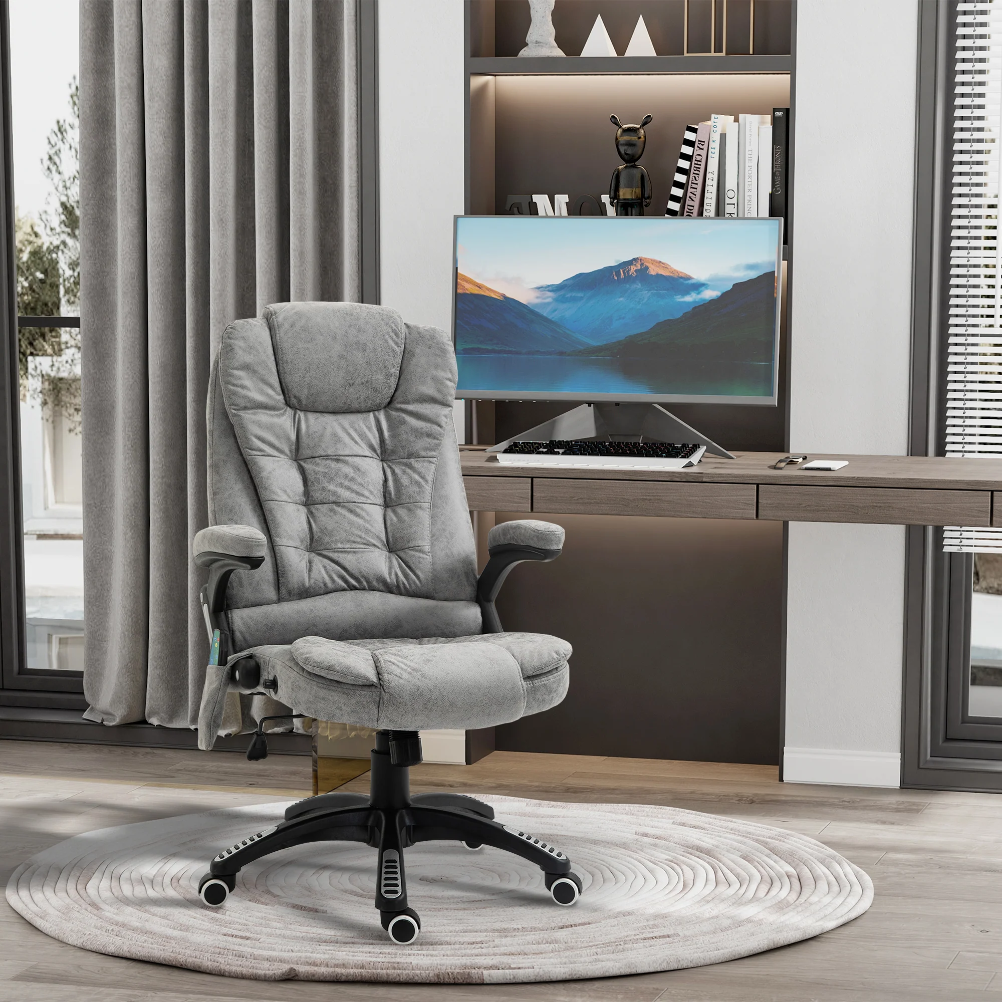 Ergonomic Desk Chair with 6-Point Massage and Back Heated, Microfiber Computer Chair, Gray - Image 3