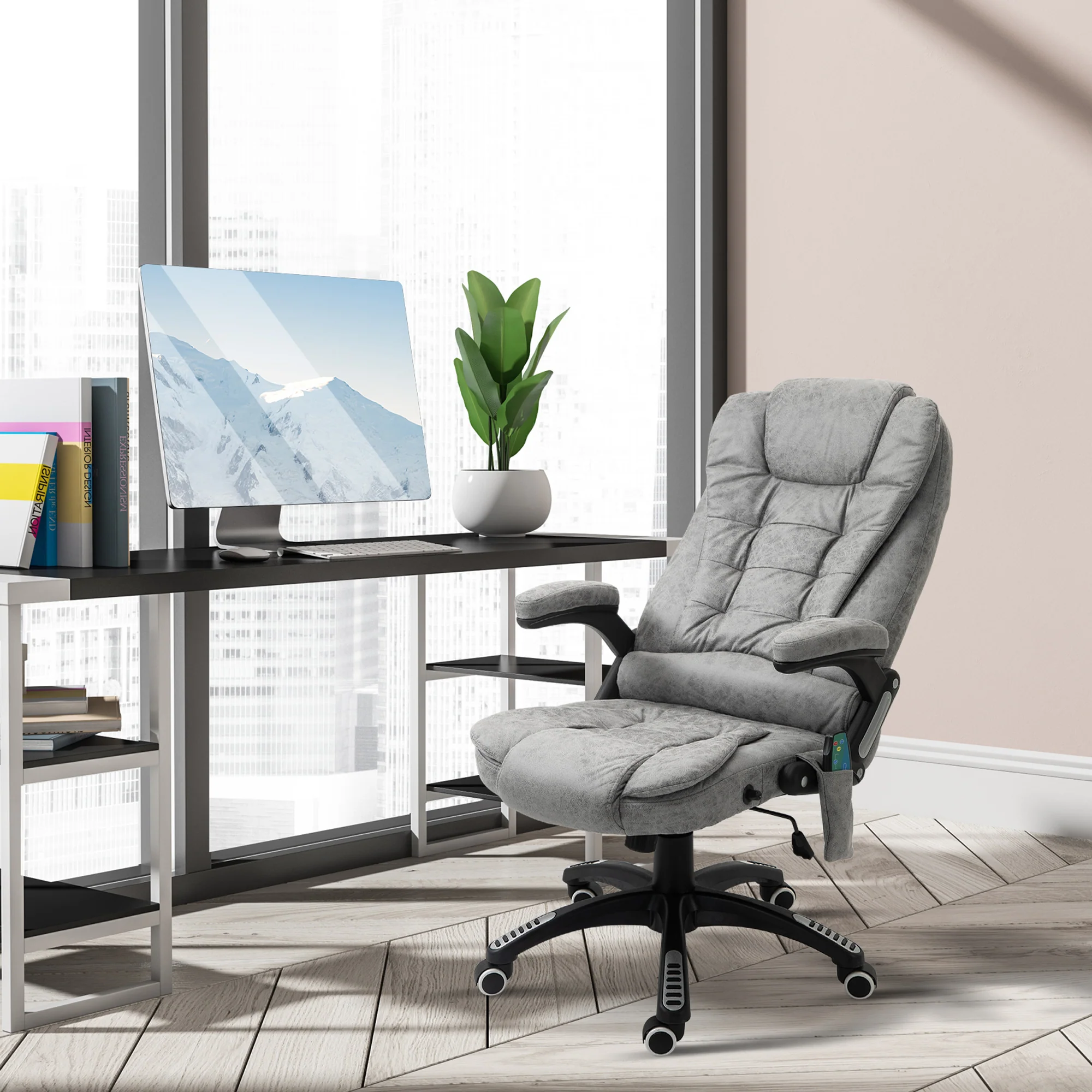 Ergonomic Desk Chair with 6-Point Massage and Back Heated, Microfiber Computer Chair, Gray - Image 4
