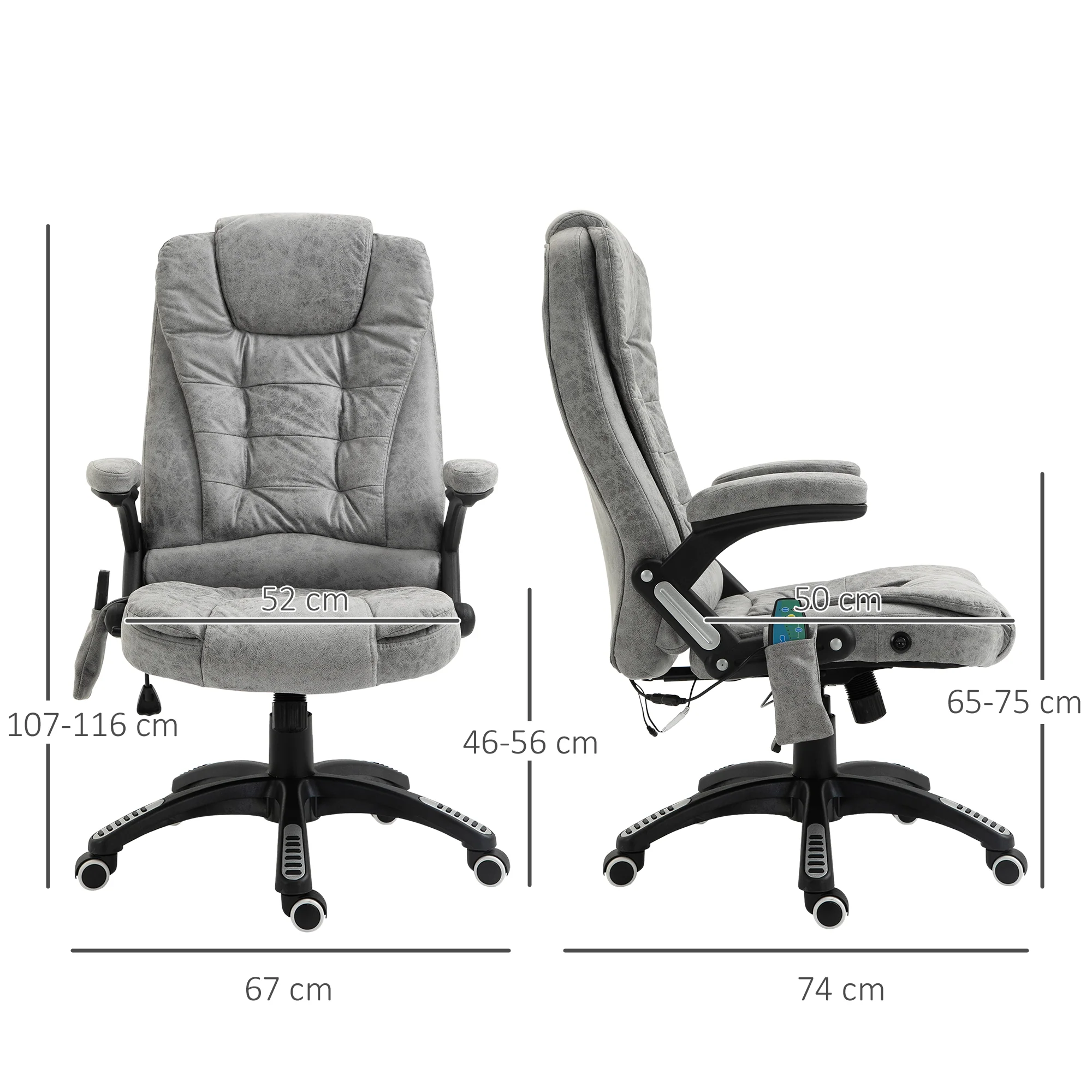 Ergonomic Desk Chair with 6-Point Massage and Back Heated, Microfiber Computer Chair, Gray - Image 5