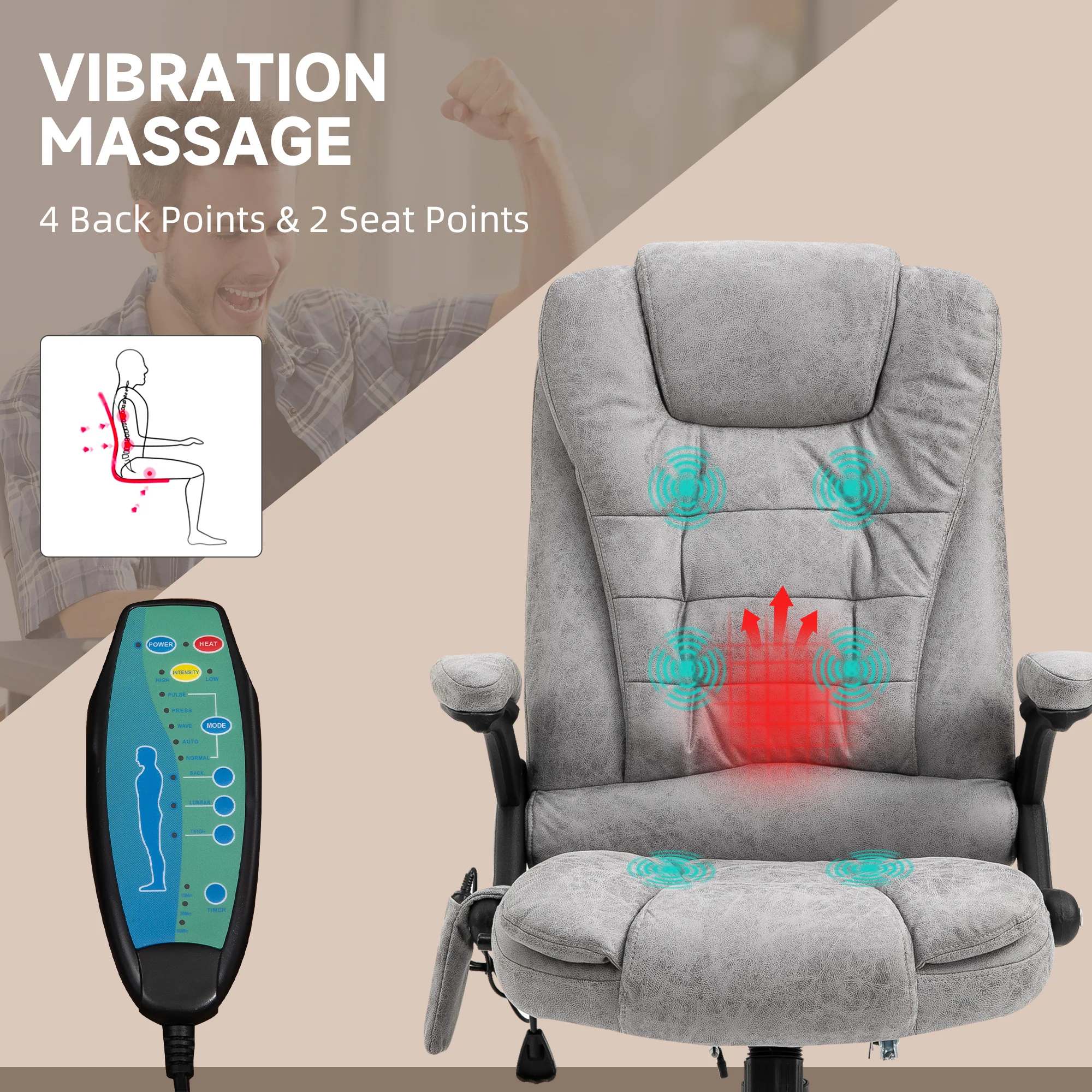 Ergonomic Desk Chair with 6-Point Massage and Back Heated, Microfiber Computer Chair, Gray - Image 6