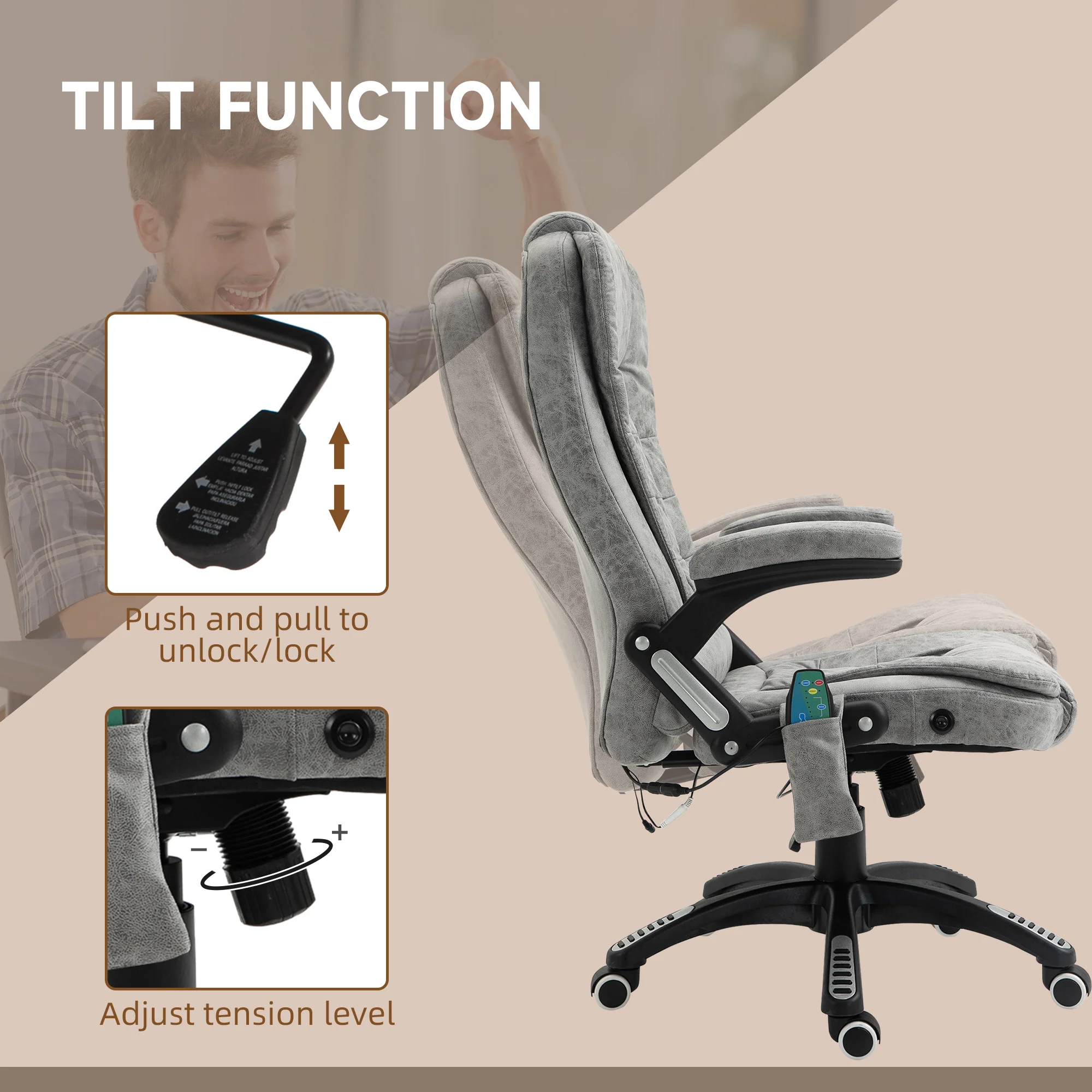 Ergonomic Desk Chair with 6-Point Massage and Back Heated, Microfiber Computer Chair, Gray - Image 8