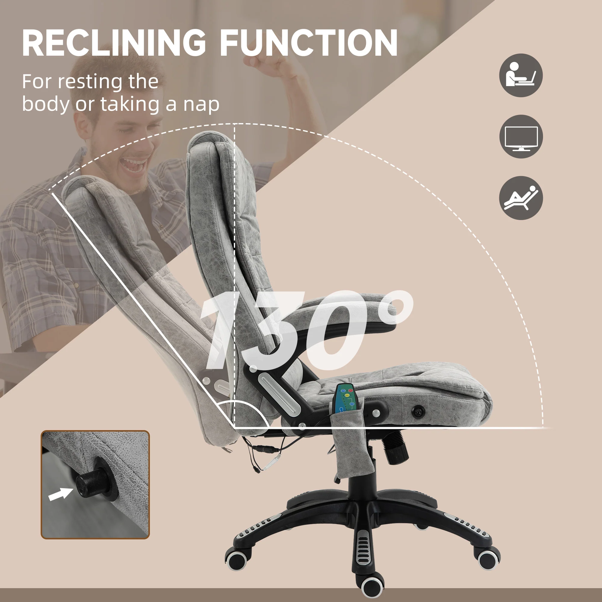 Ergonomic Desk Chair with 6-Point Massage and Back Heated, Microfiber Computer Chair, Gray - Image 9