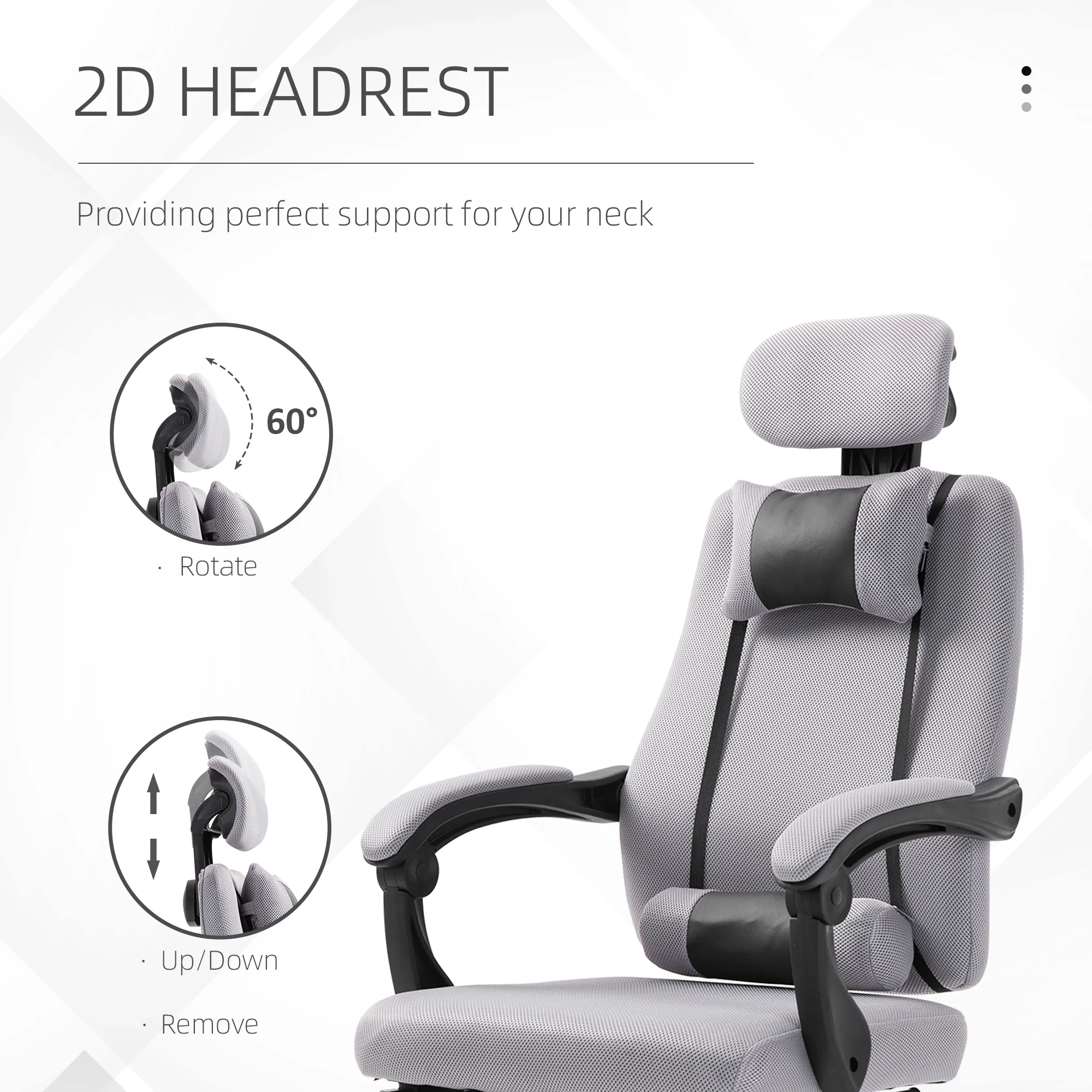 Office Desk Chair, Ergonomic Executive Mesh Gaming Chair with Footrest & Headrest, Grey - Image 8
