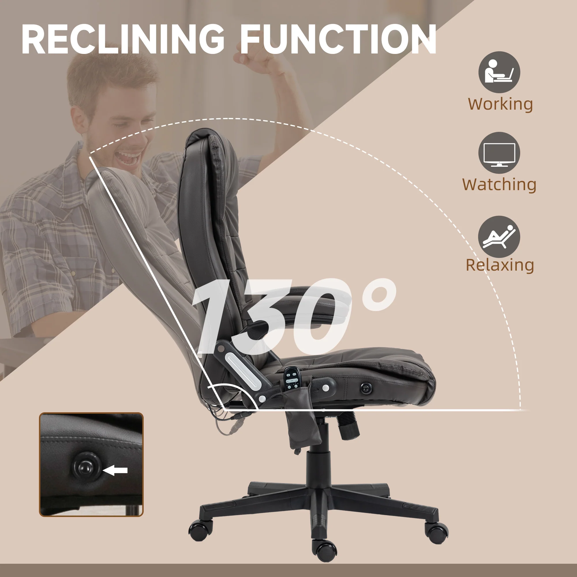 Adjustable Heated Ergonomic Massage Office Chair,  Swivel Vibrating Executive Chair, Brown - Image 8