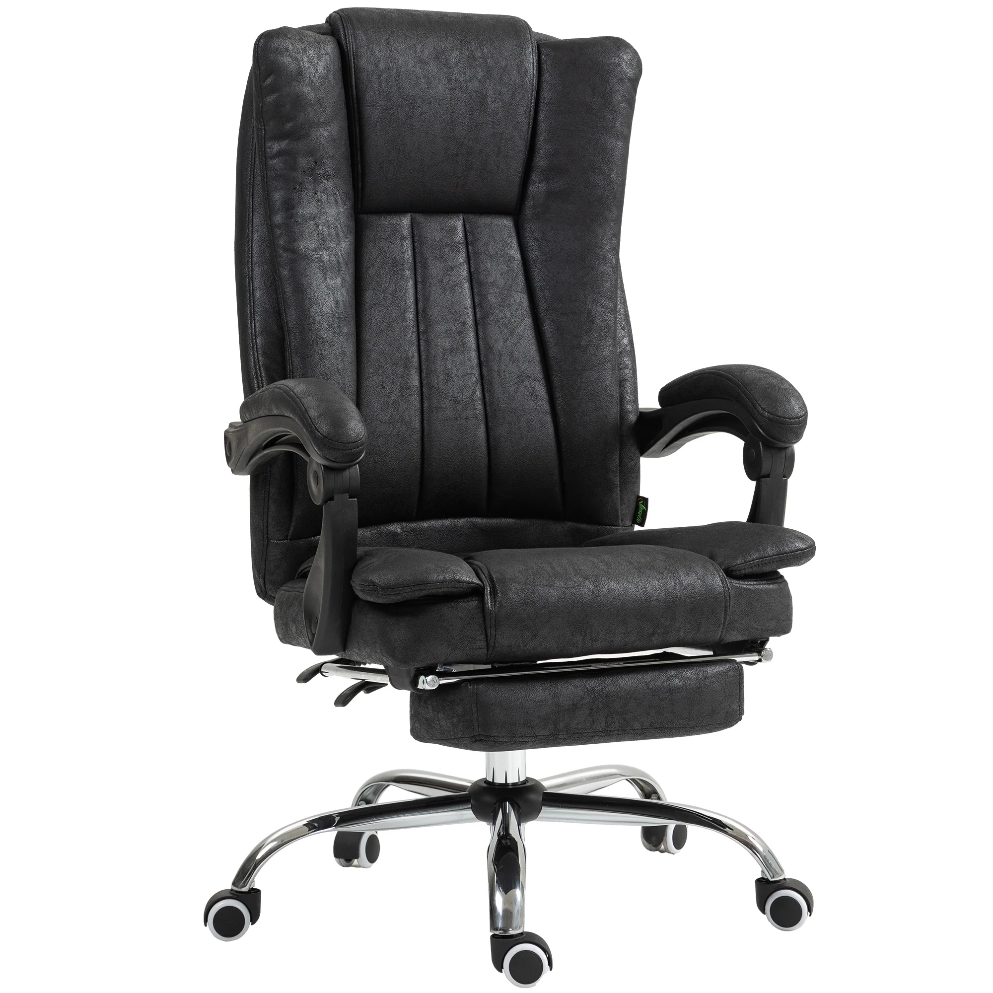 Microfibre Reclining Computer Desk Chair with Footrest & Wheels for Home Office, Black