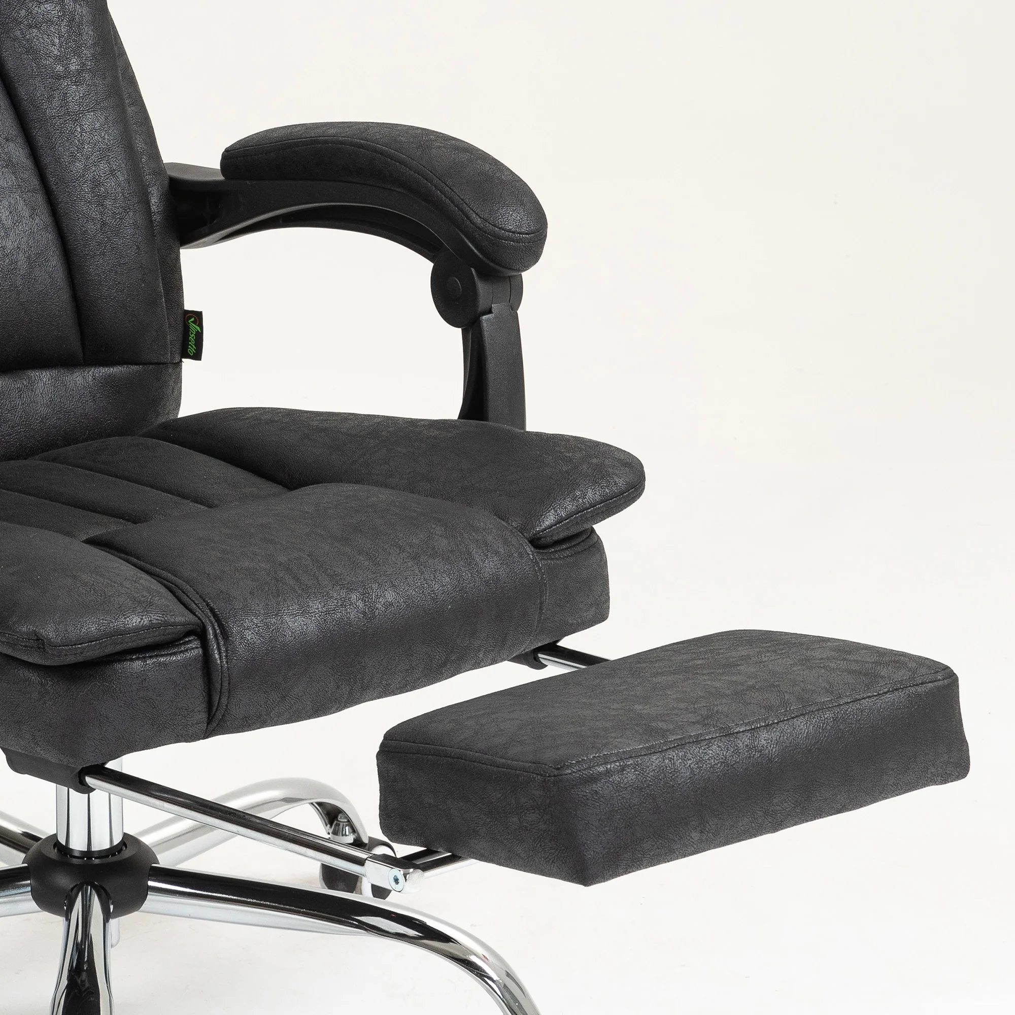 Microfibre Reclining Computer Desk Chair with Footrest & Wheels for Home Office, Black - Image 12