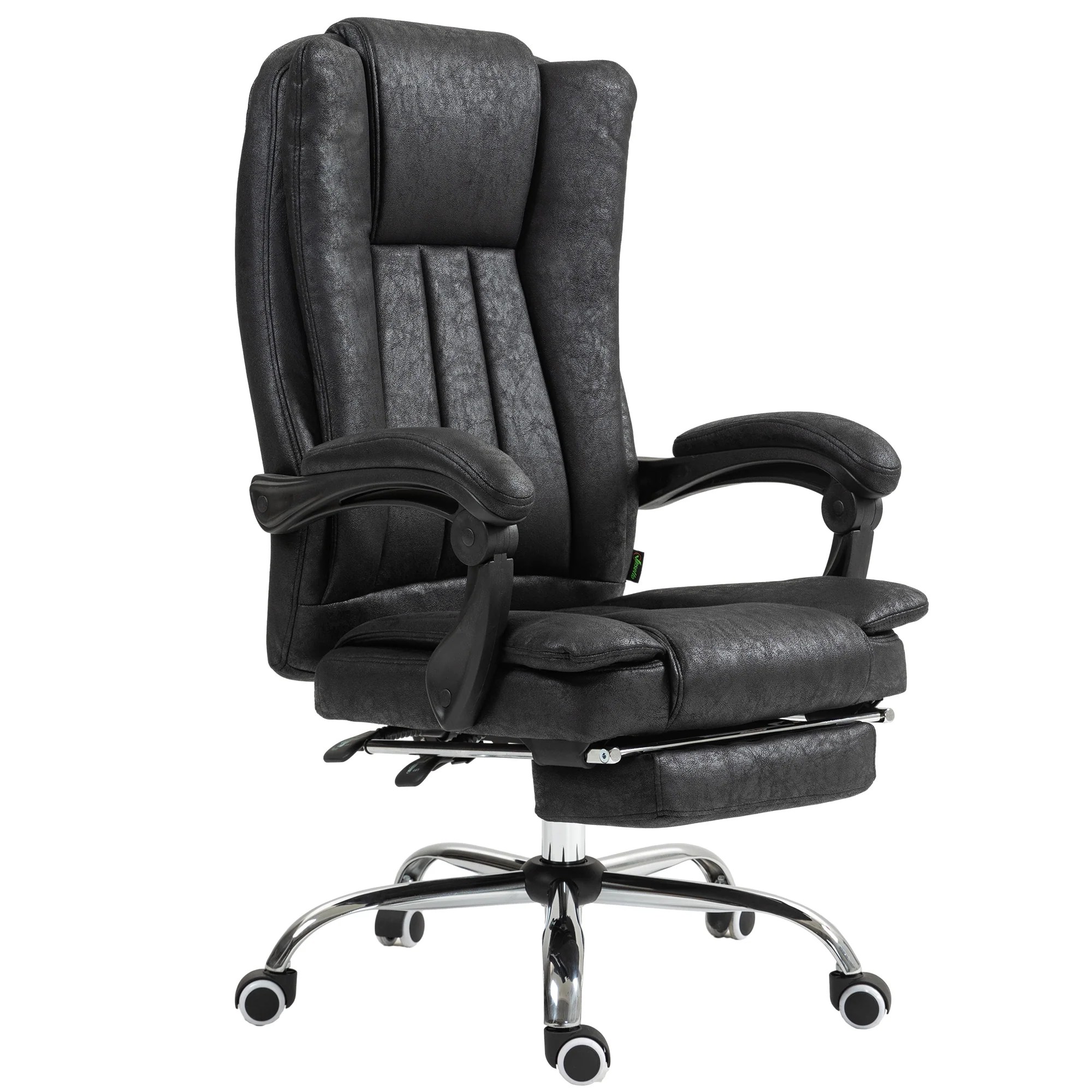 Microfibre Reclining Computer Desk Chair with Footrest & Wheels for Home Office, Black - Image 2