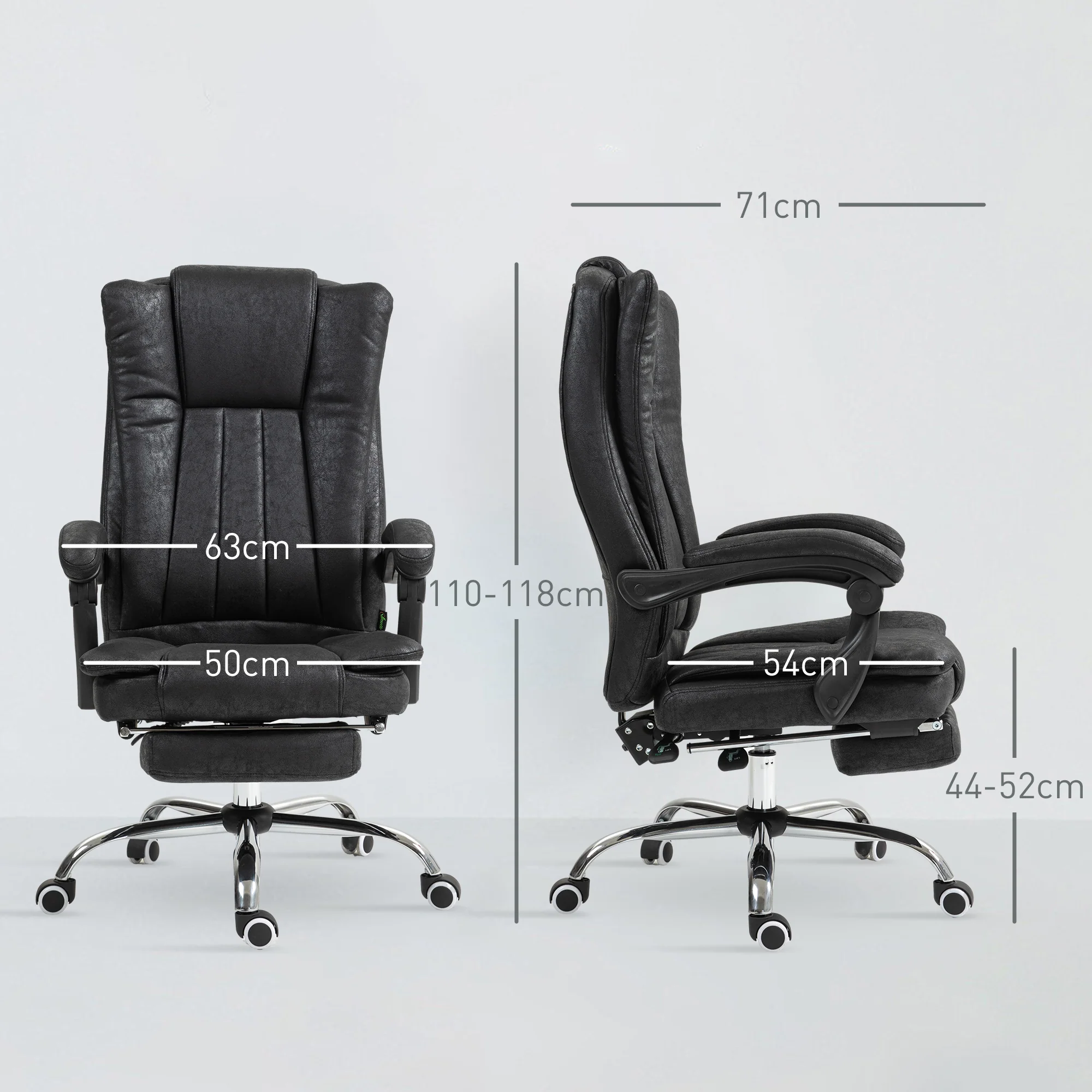 Microfibre Reclining Computer Desk Chair with Footrest & Wheels for Home Office, Black - Image 5