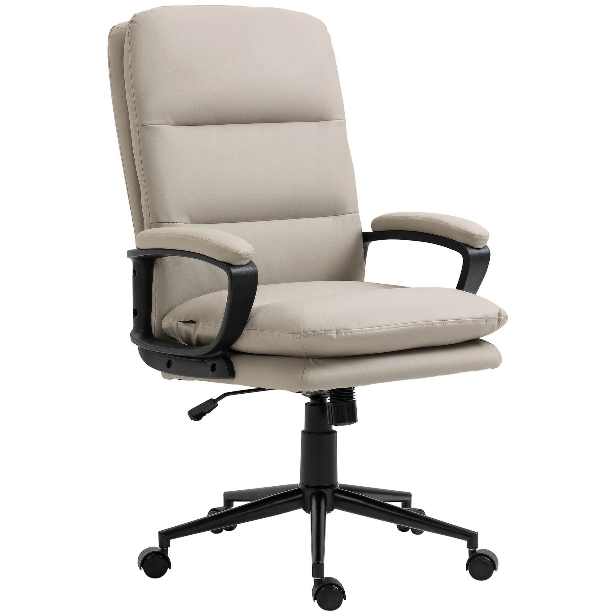 PU Leather Desk Chair with Adjustable Height and Swivel Wheels for Work Study, Light Grey - Image 2