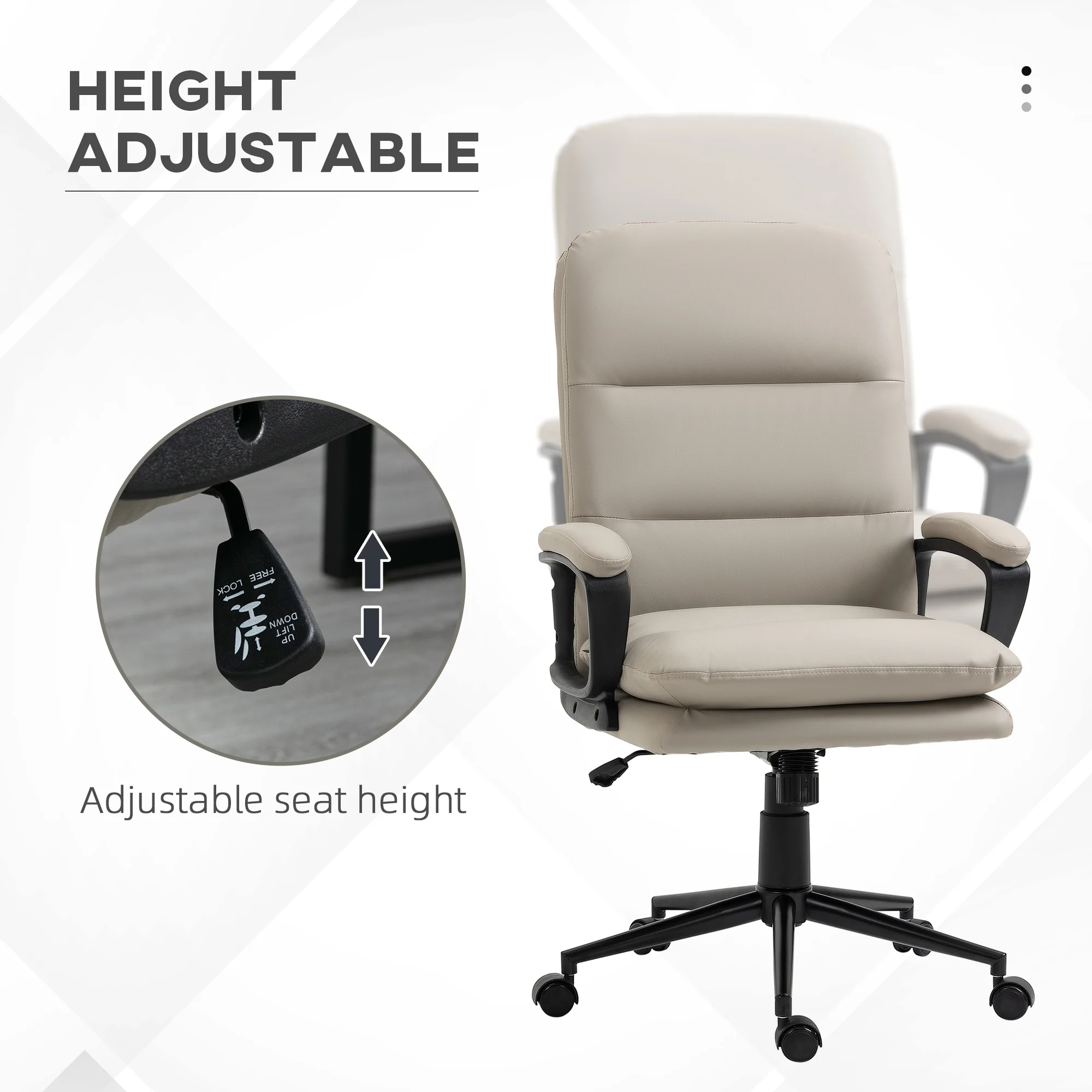 PU Leather Desk Chair with Adjustable Height and Swivel Wheels for Work Study, Light Grey - Image 6