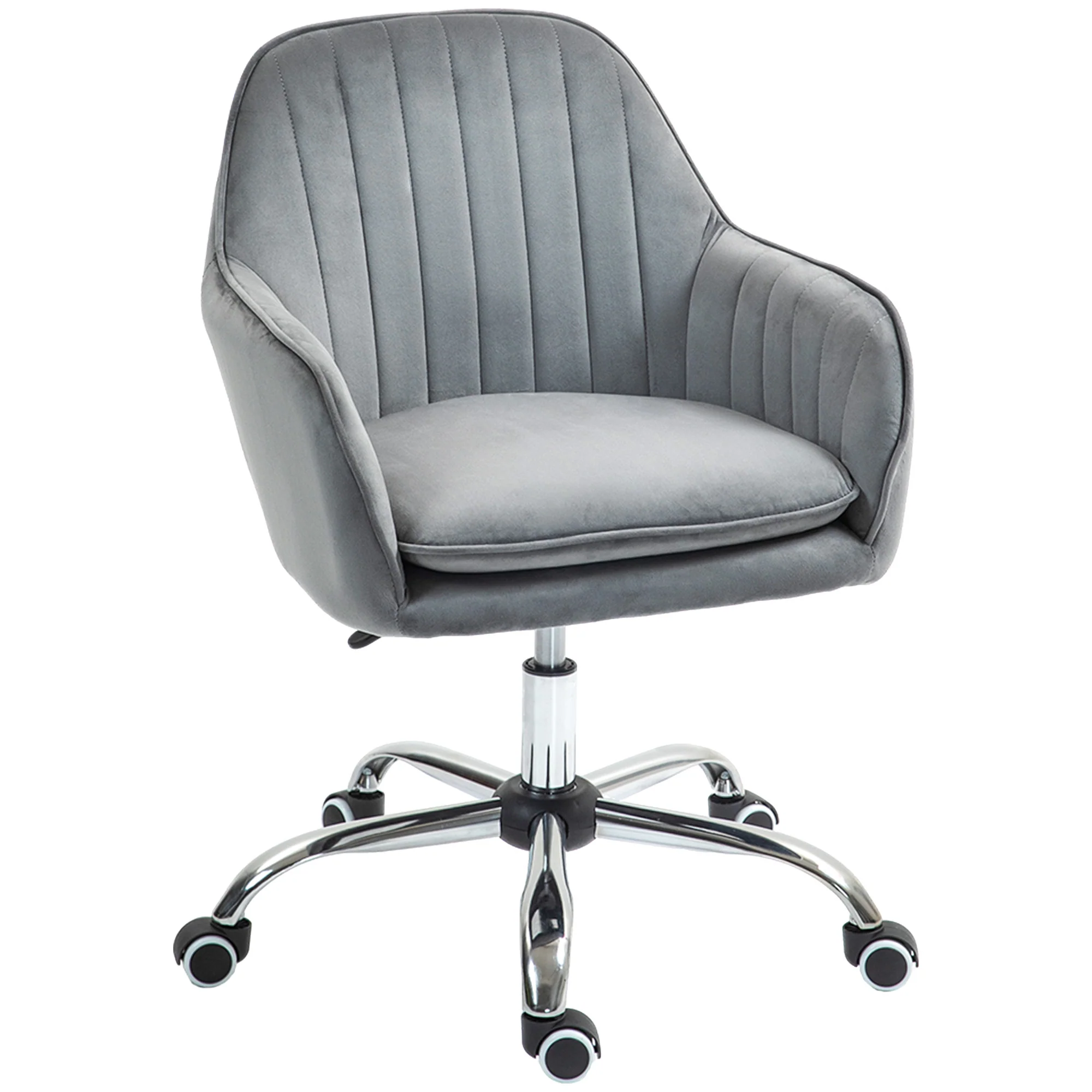 Velvet-Feel Swivel Desk Chair, Makeup Vanity Chair with Height Adjustable & Wheels, Grey